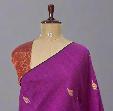Purple Handloom Pure Linen Jamdani Saree – Lightweight & Graceful