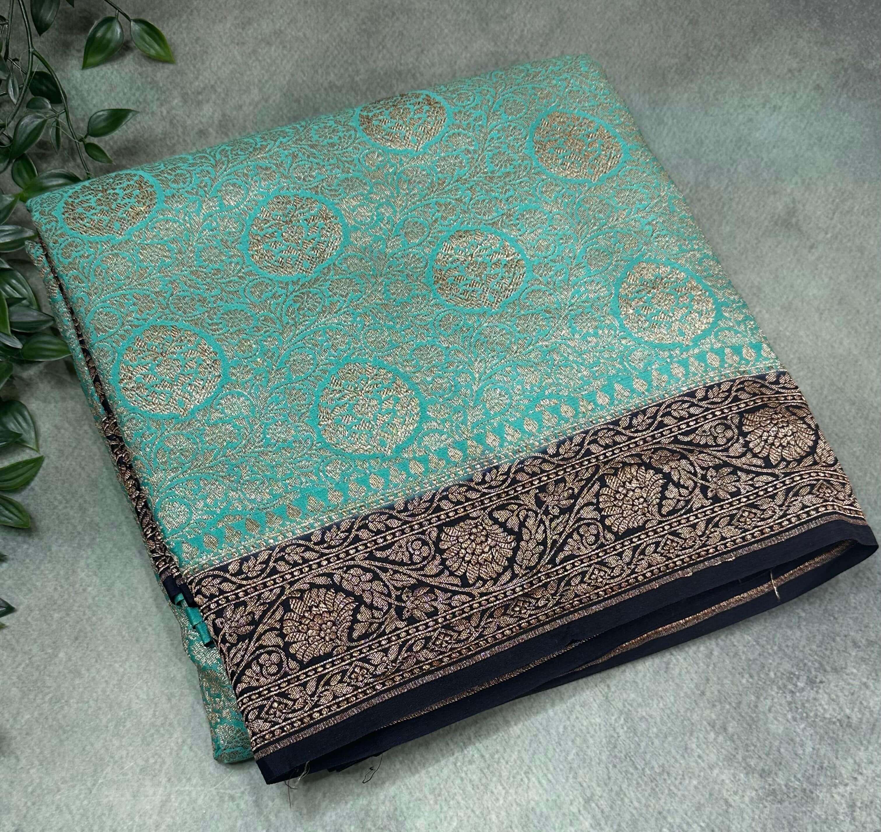 Pastel green Luxurious Pure Banarasi Crepe Saree with brocade Weave – Perfect for Weddings and Festive Celebrations,pure banarasi-09