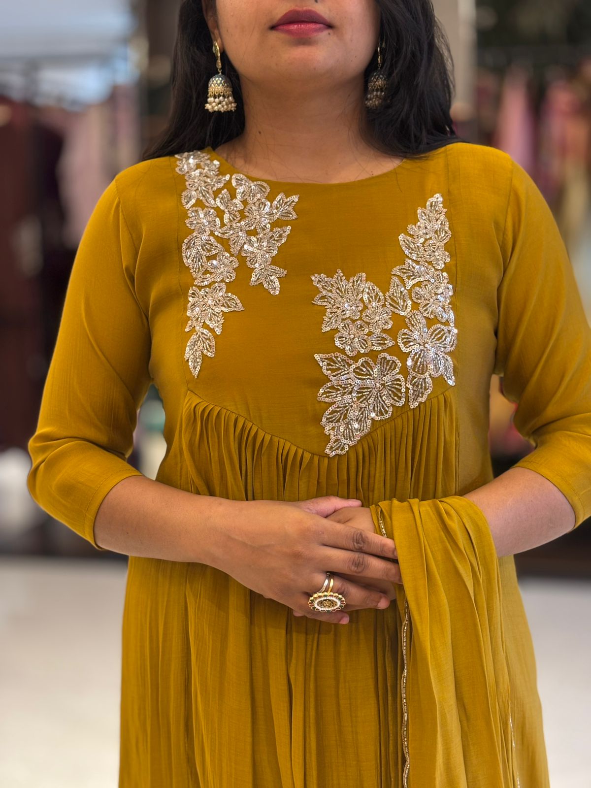 Mahendi Green Mul silk Thread Embroidery Airline Kurtha 909