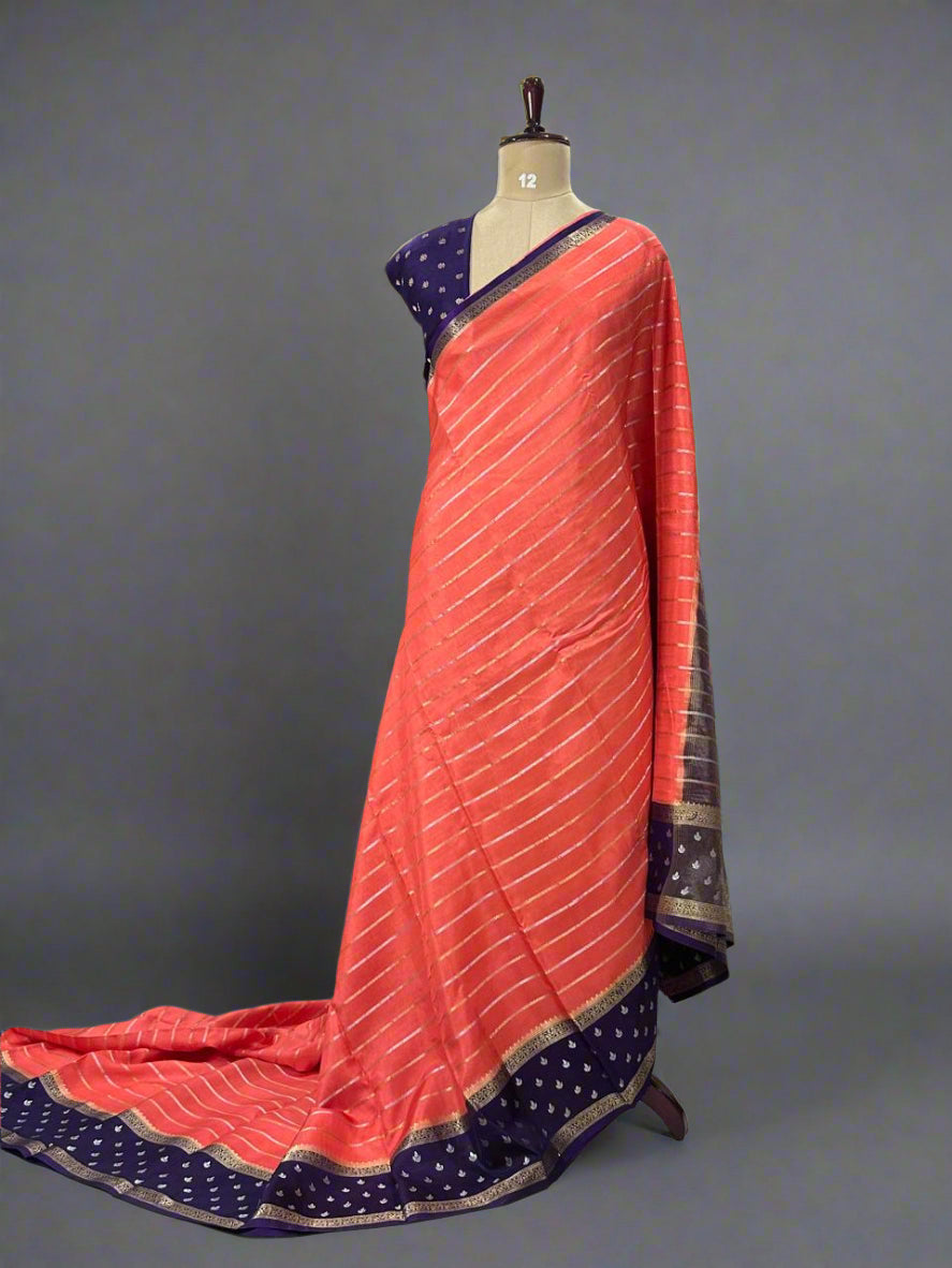 Light reddish pink stripes bentex semi mysore-08 crepe saree