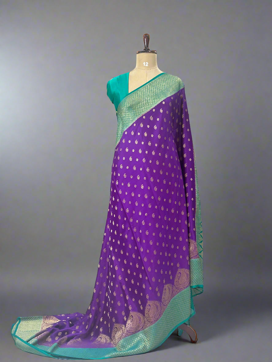 Purple Banarasi pure Mysore-09 crepe silk saree