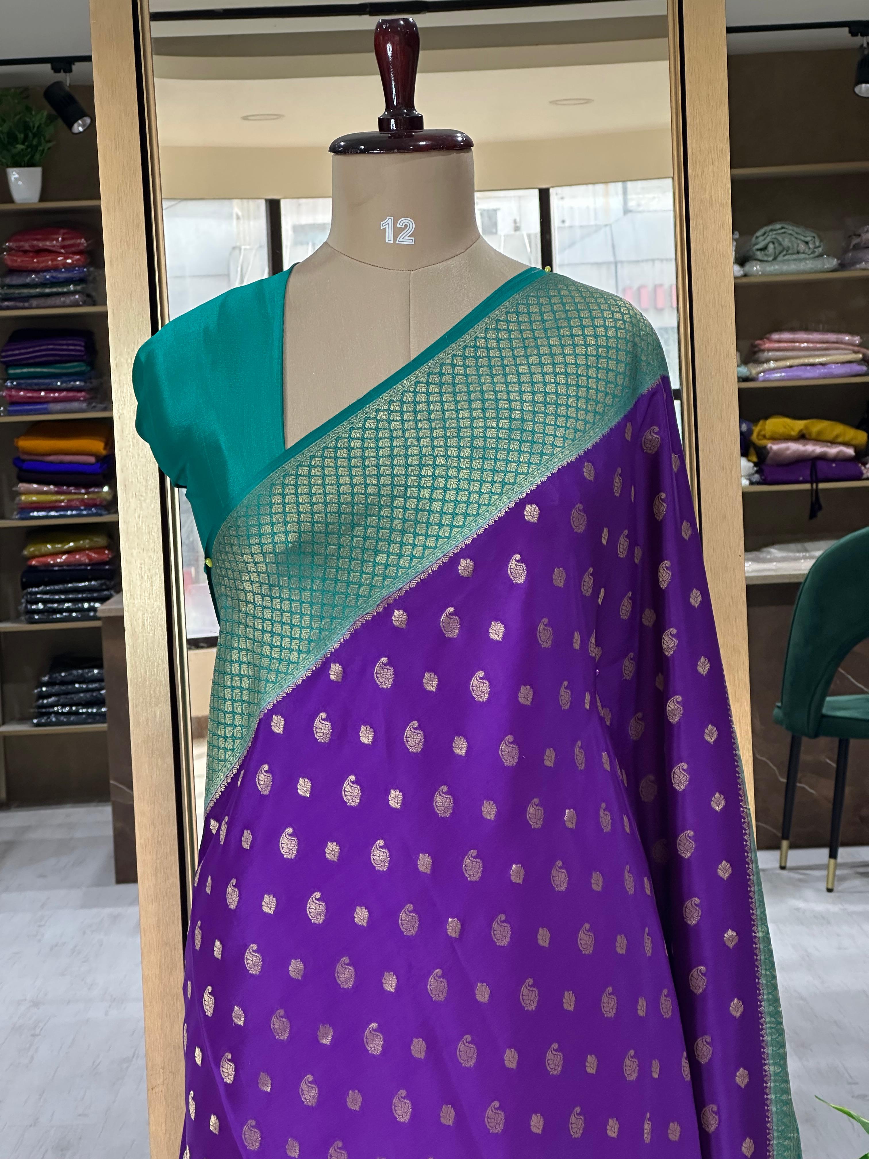 Purple Banarasi pure Mysore-09 crepe silk saree