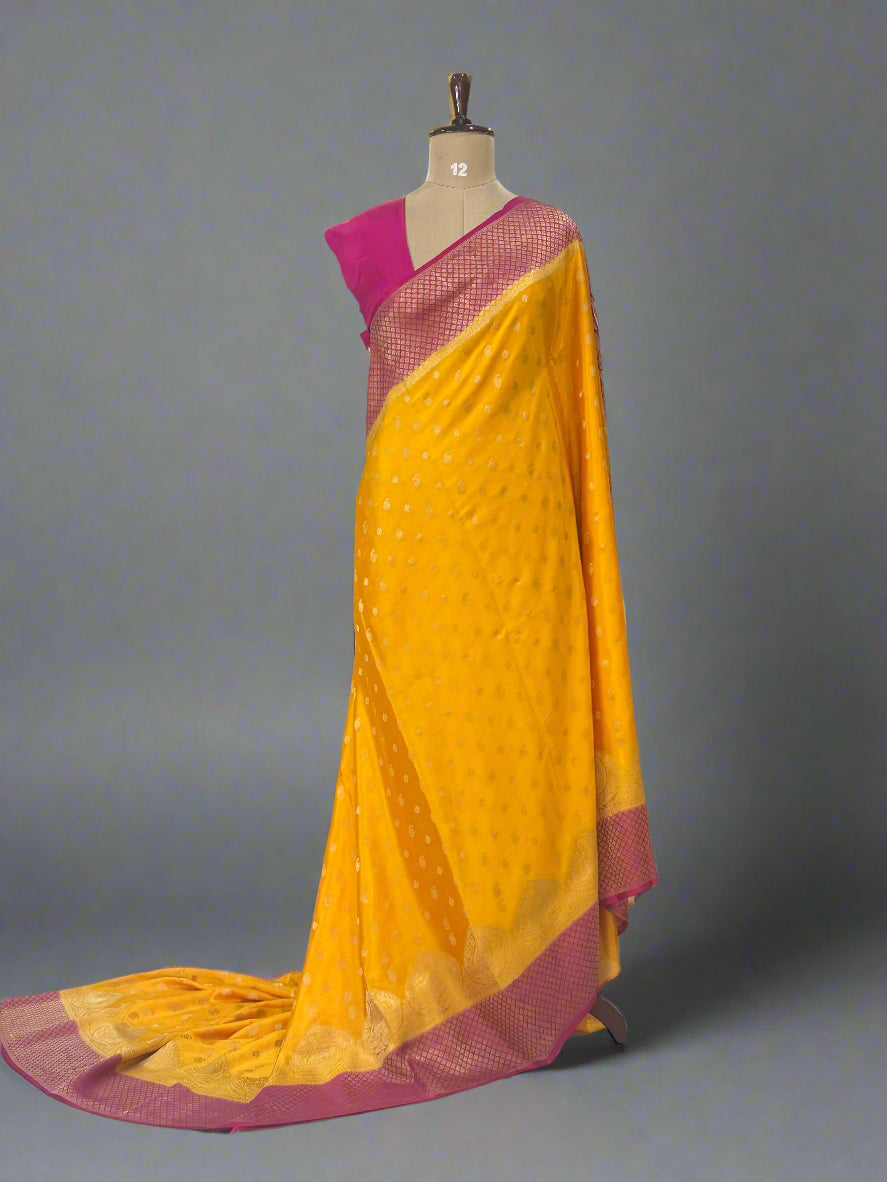 Yellow Banarasi pure Mysore-09 crepe silk saree