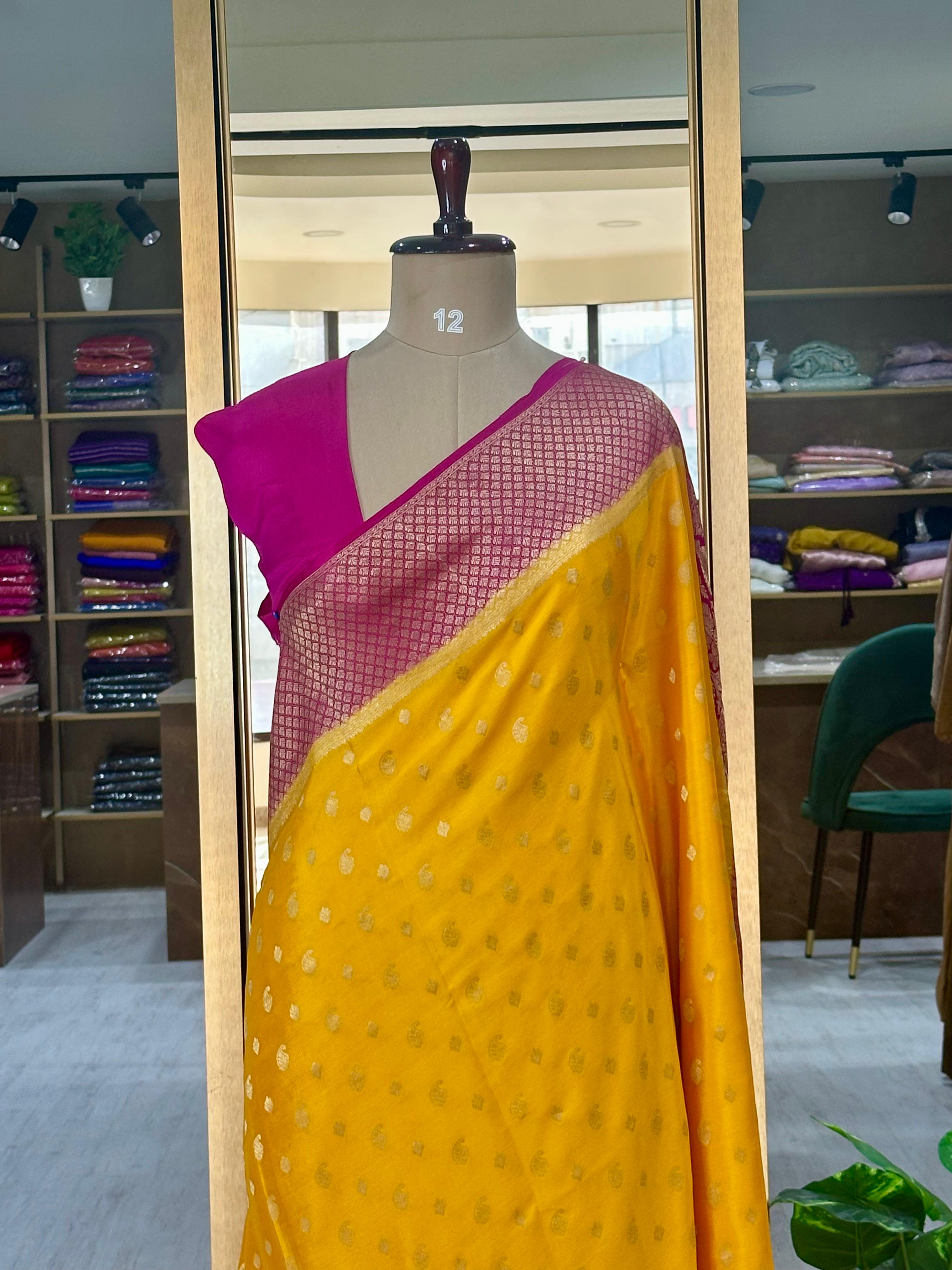 Yellow Banarasi pure Mysore-09 crepe silk saree