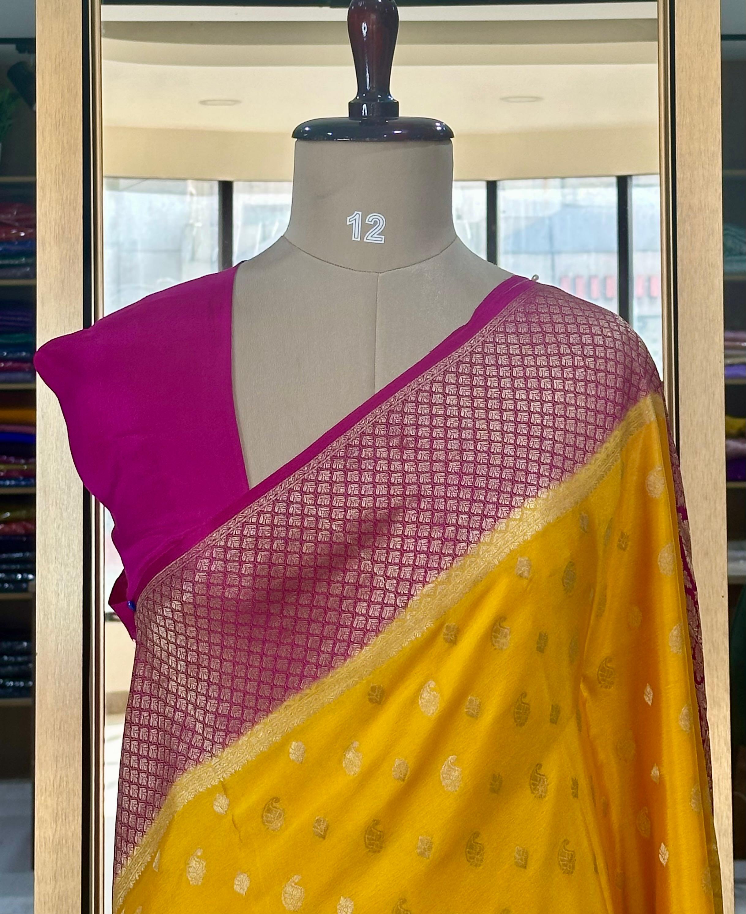 Yellow Banarasi pure Mysore-09 crepe silk saree