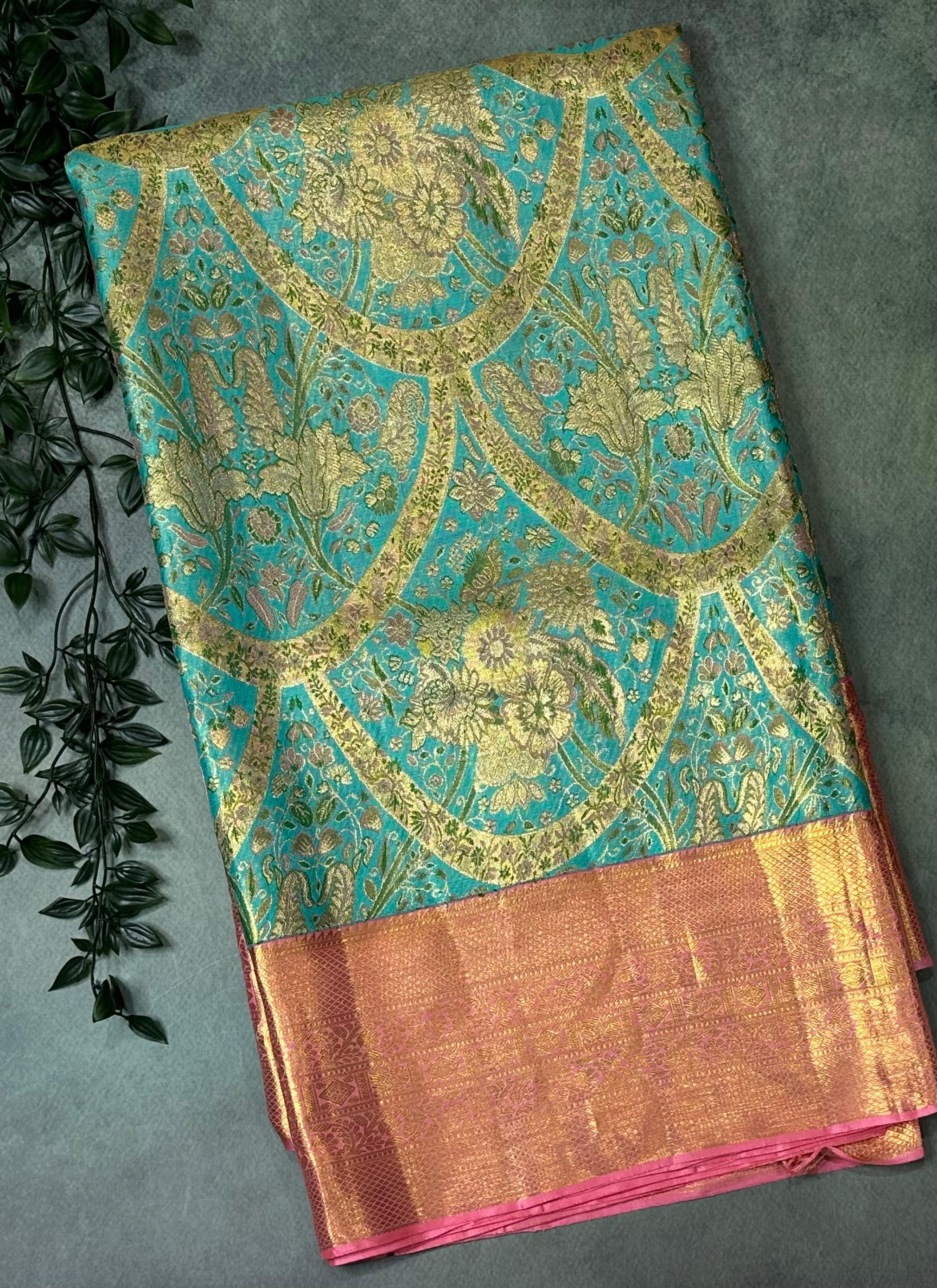 Aqua green brocade tissue pure kanchipuram-09 silk saree