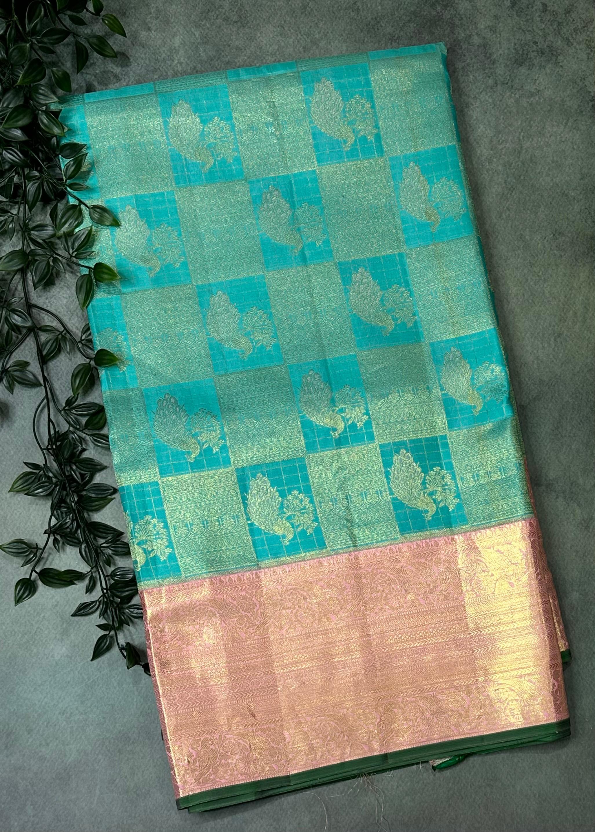 Pastel blue brocade tissue pure kanchipuram-09 silk saree