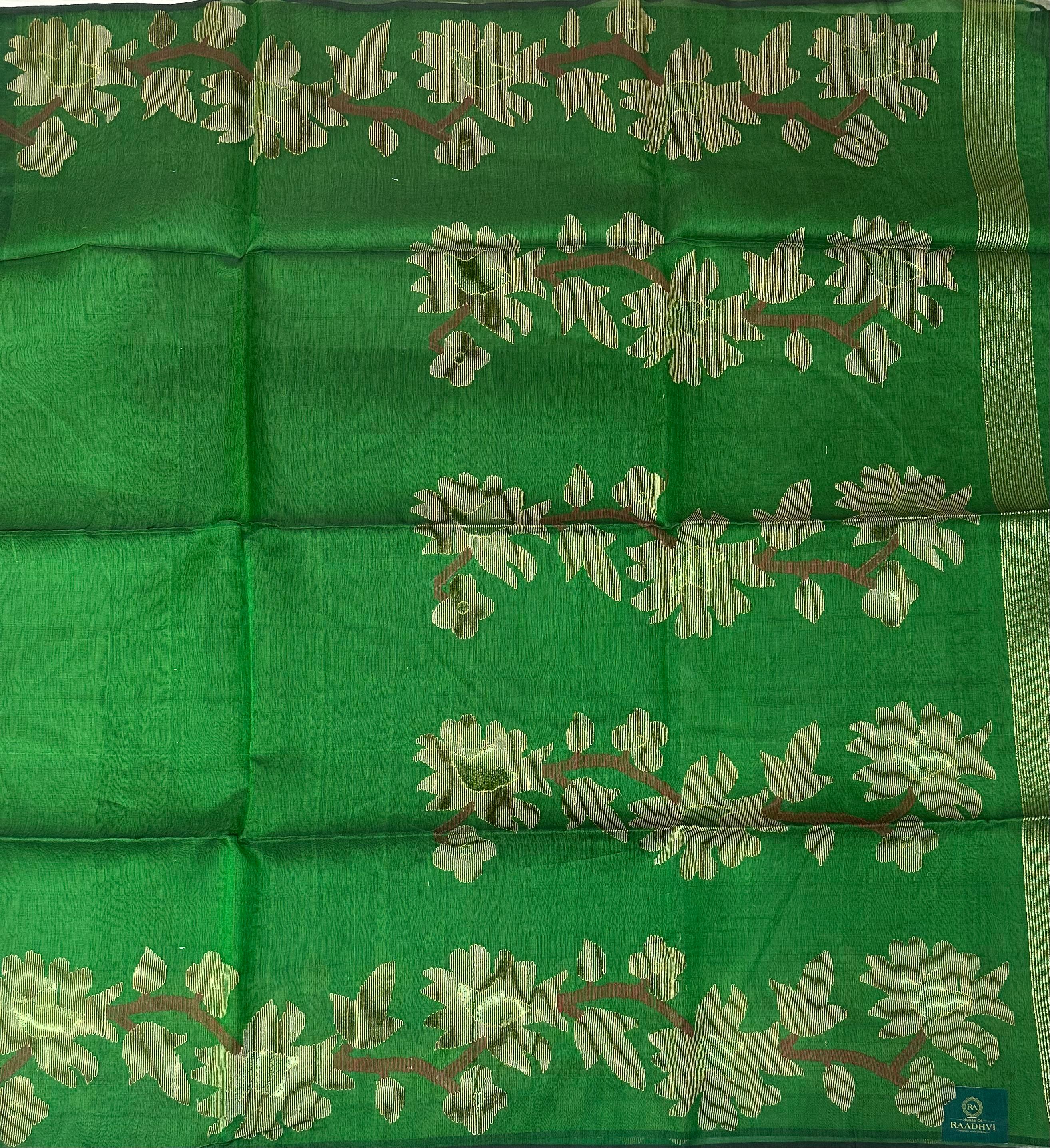 Green pure Jamdani linen organza-09 Saree – Handwoven Traditional Masterpiece with Intricate Motifs and Luxurious Drape