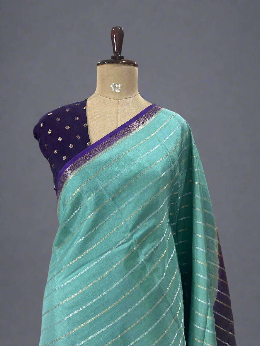 Pastel green stripes bentex semi mysore-08 crepe saree