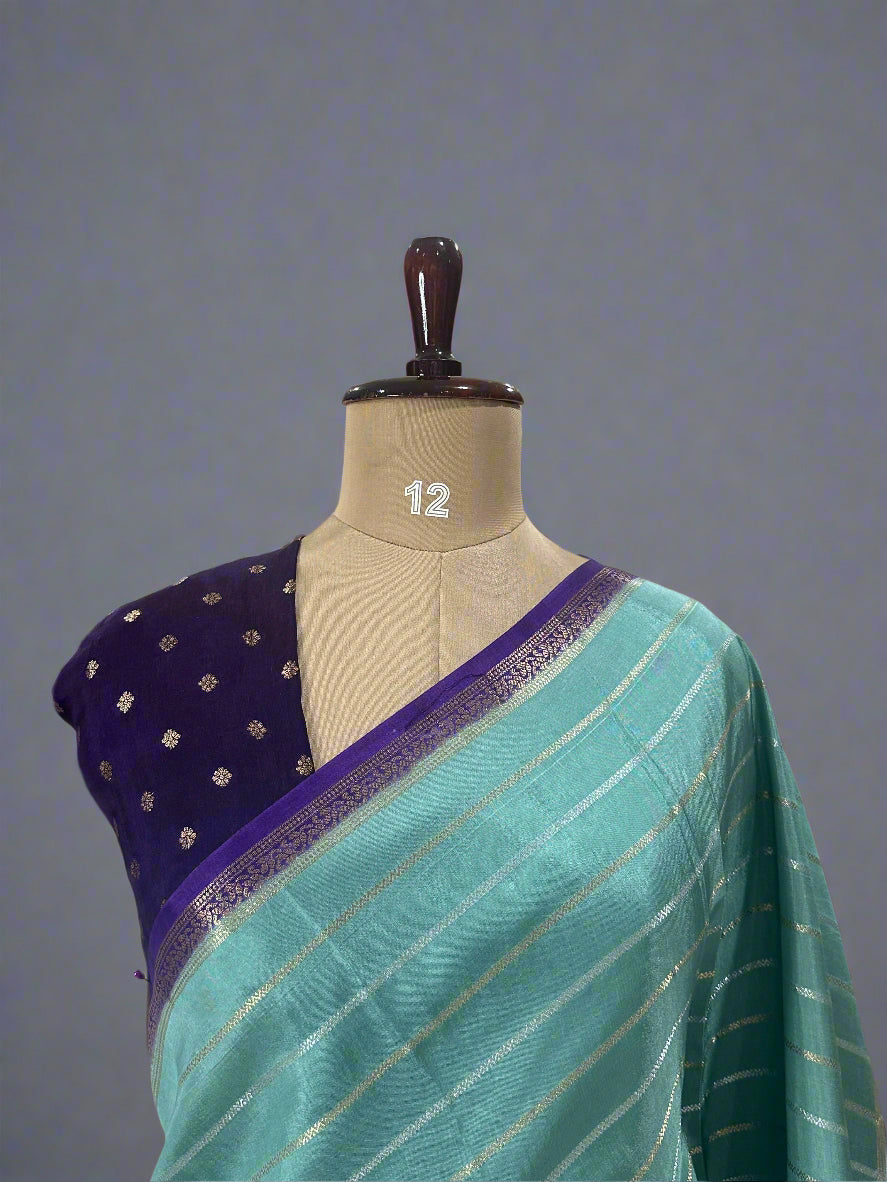 Pastel green stripes bentex semi mysore-08 crepe saree