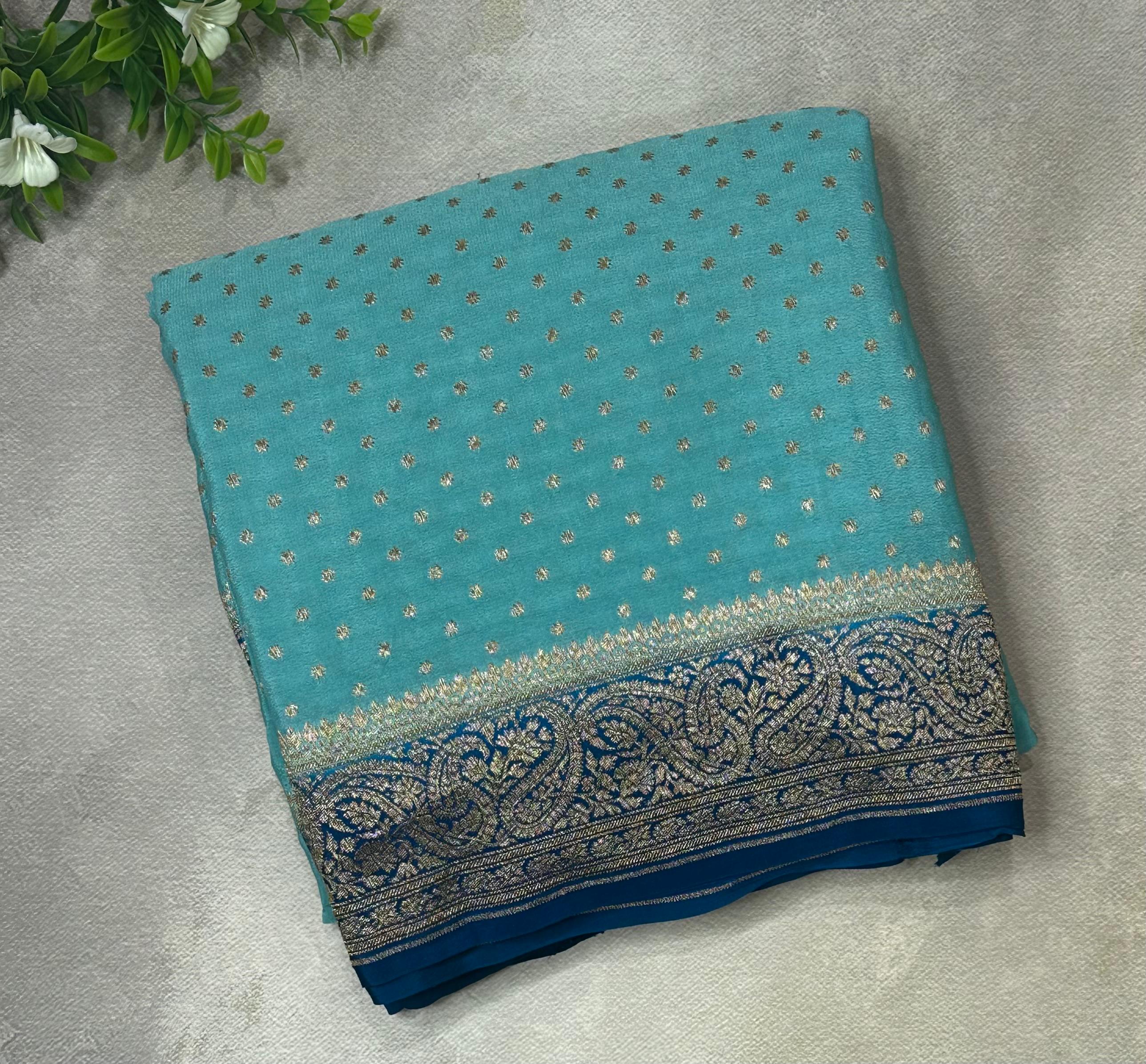 Rama green pure banarasi crepe silk saree