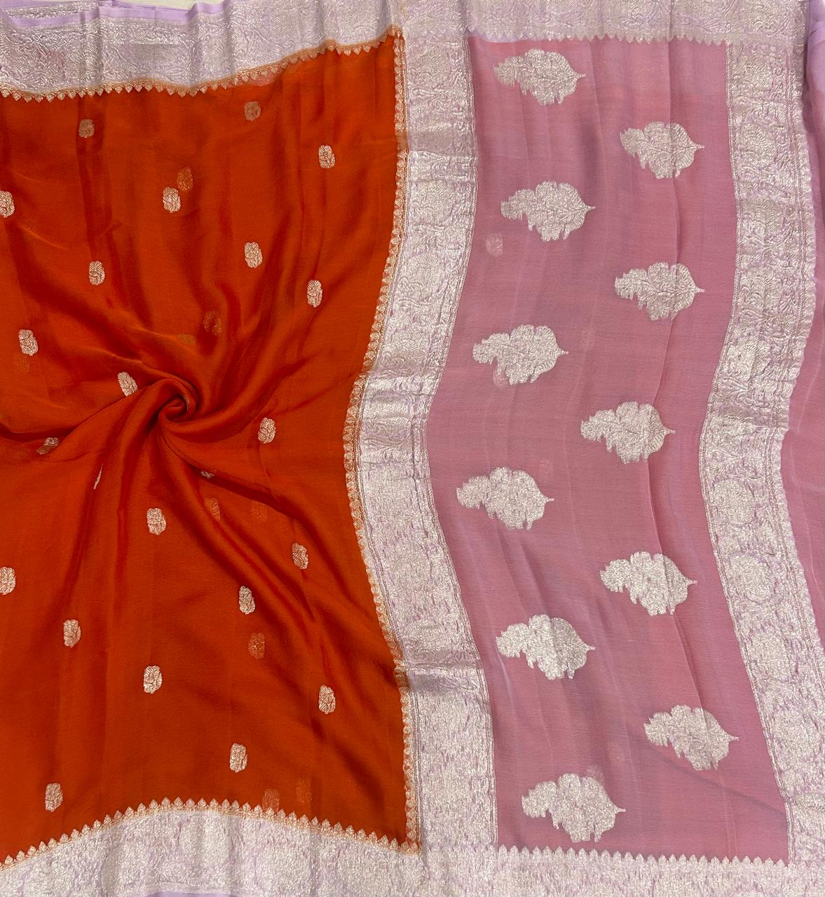 Orange n Lilac Pure Chiffon Saree – Lightweight Elegance