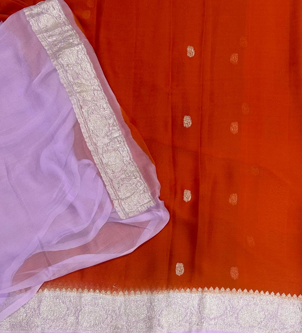 Orange n Lilac Pure Chiffon Saree – Lightweight Elegance