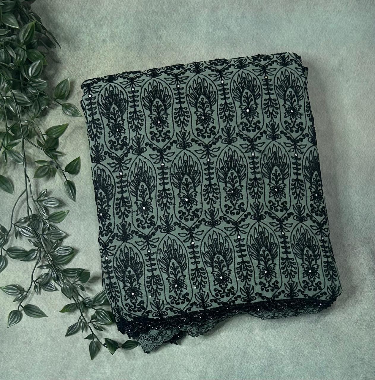 Dark Pastel green chickankari pure georgette-09 party wear saree