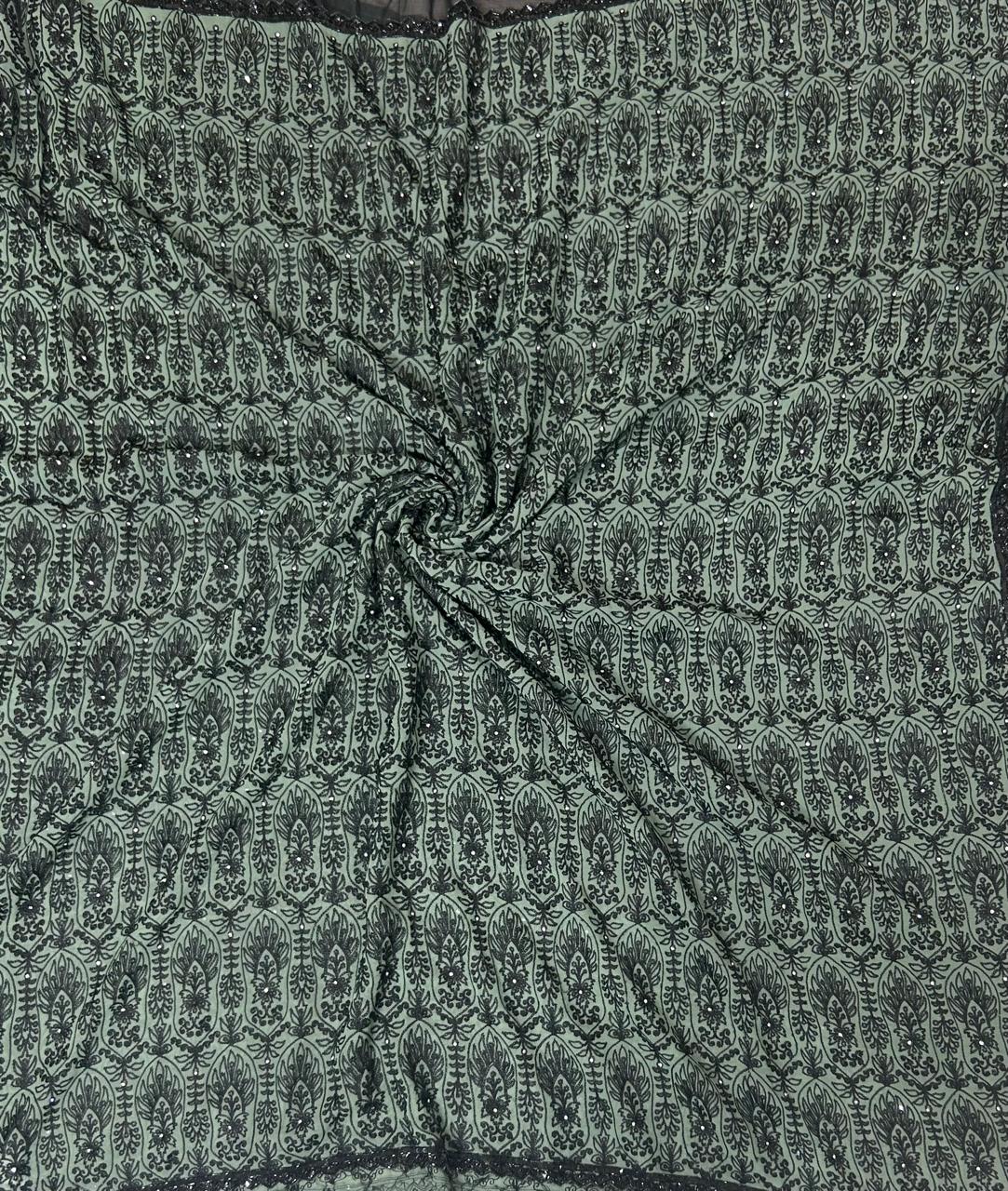 Dark Pastel green chickankari pure georgette-09 party wear saree