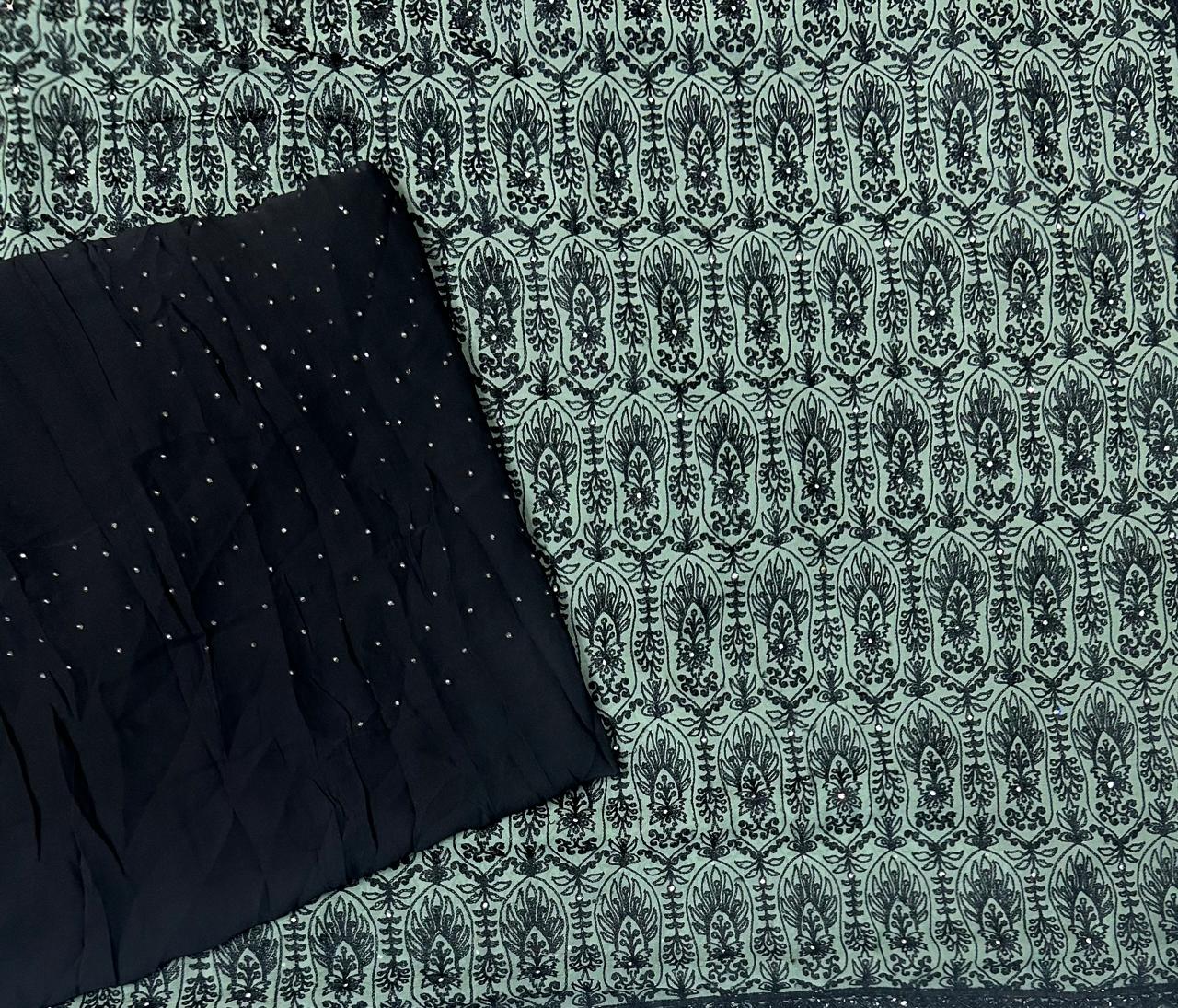 Dark Pastel green chickankari pure georgette-09 party wear saree