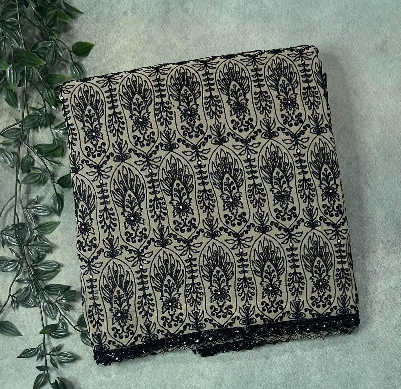 Cream chickankari pure georgette-09 party wear saree