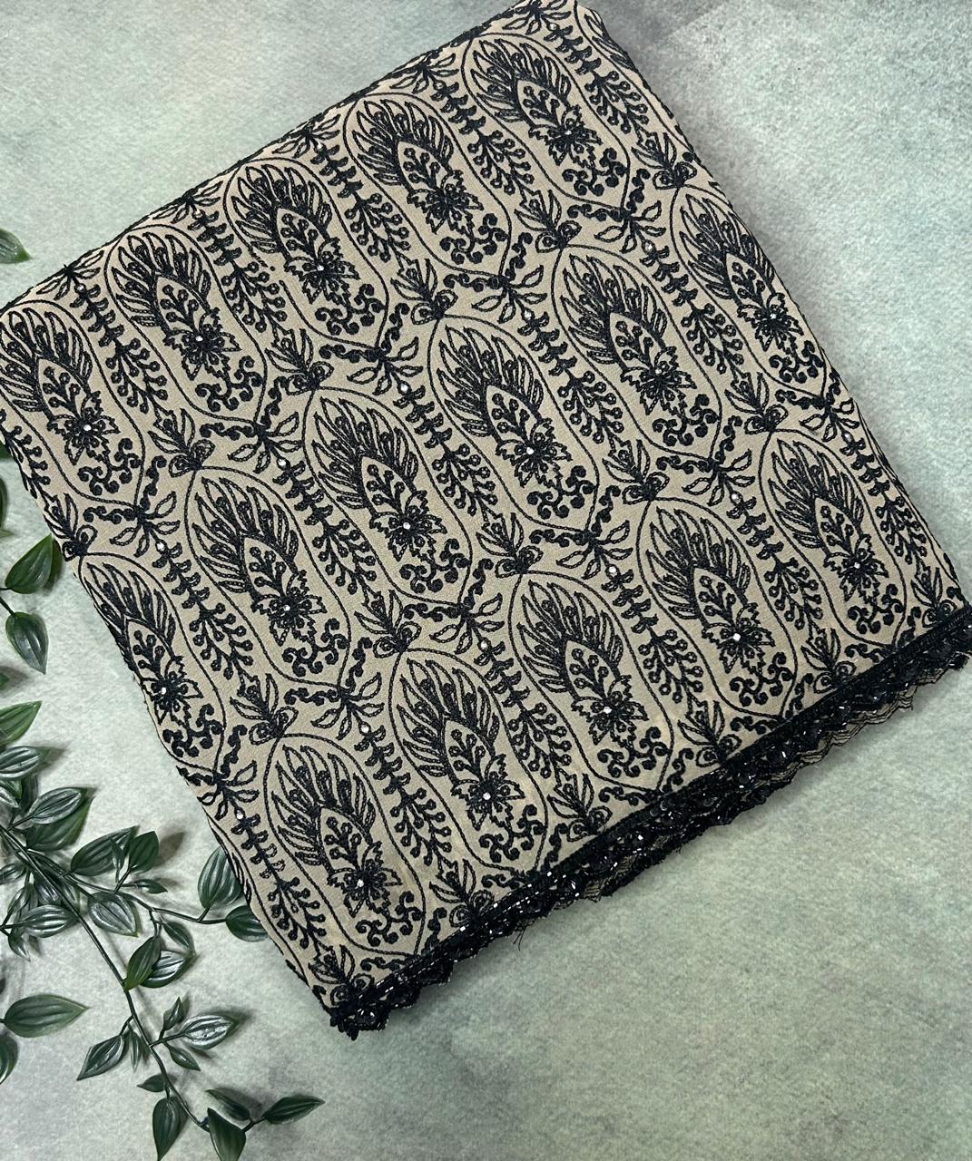 Cream chickankari pure georgette-09 party wear saree