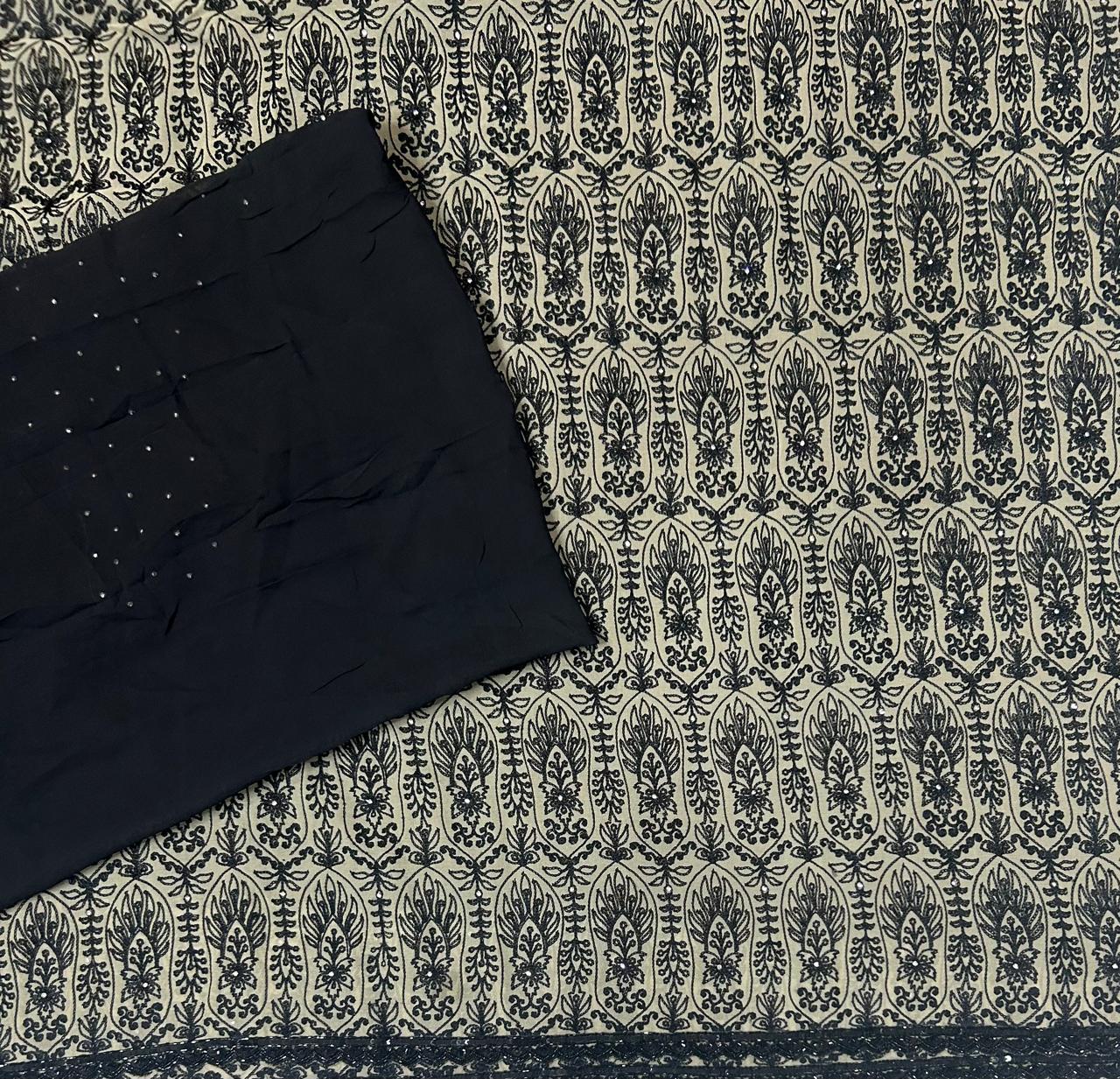 Cream chickankari pure georgette-09 party wear saree