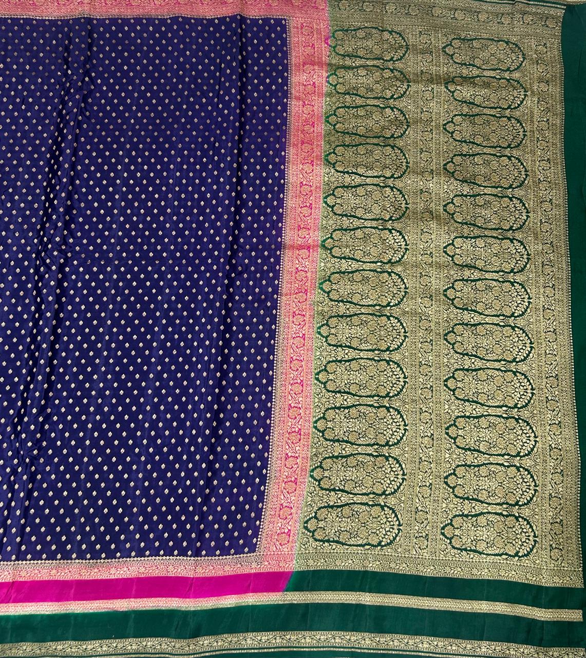 Navy Blue-02 Luxurious 3D Banarasi Pure Crepe-09 Silk Saree – Handwoven Elegance for Special Occasions