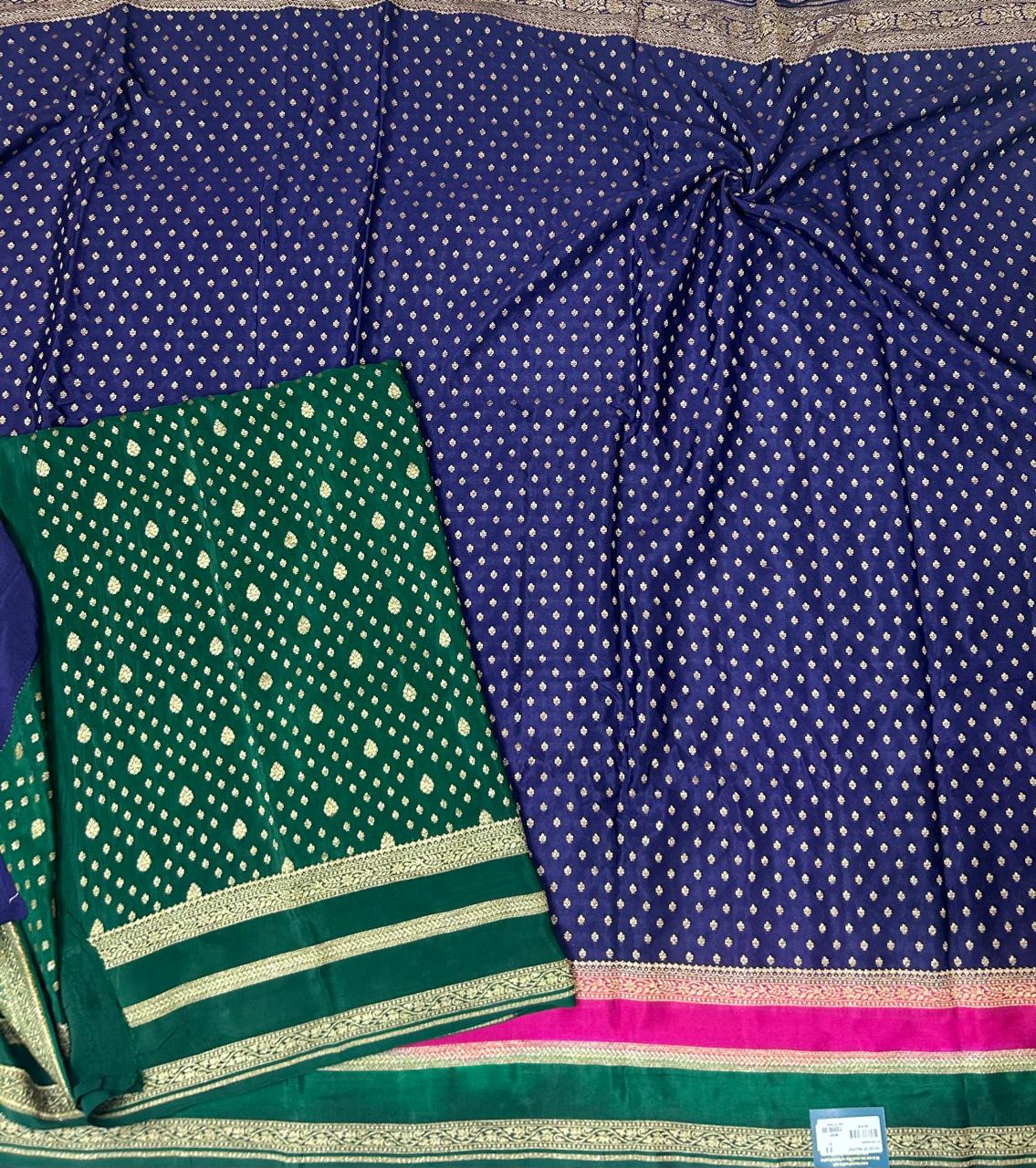 Navy Blue-02 Luxurious 3D Banarasi Pure Crepe-09 Silk Saree – Handwoven Elegance for Special Occasions