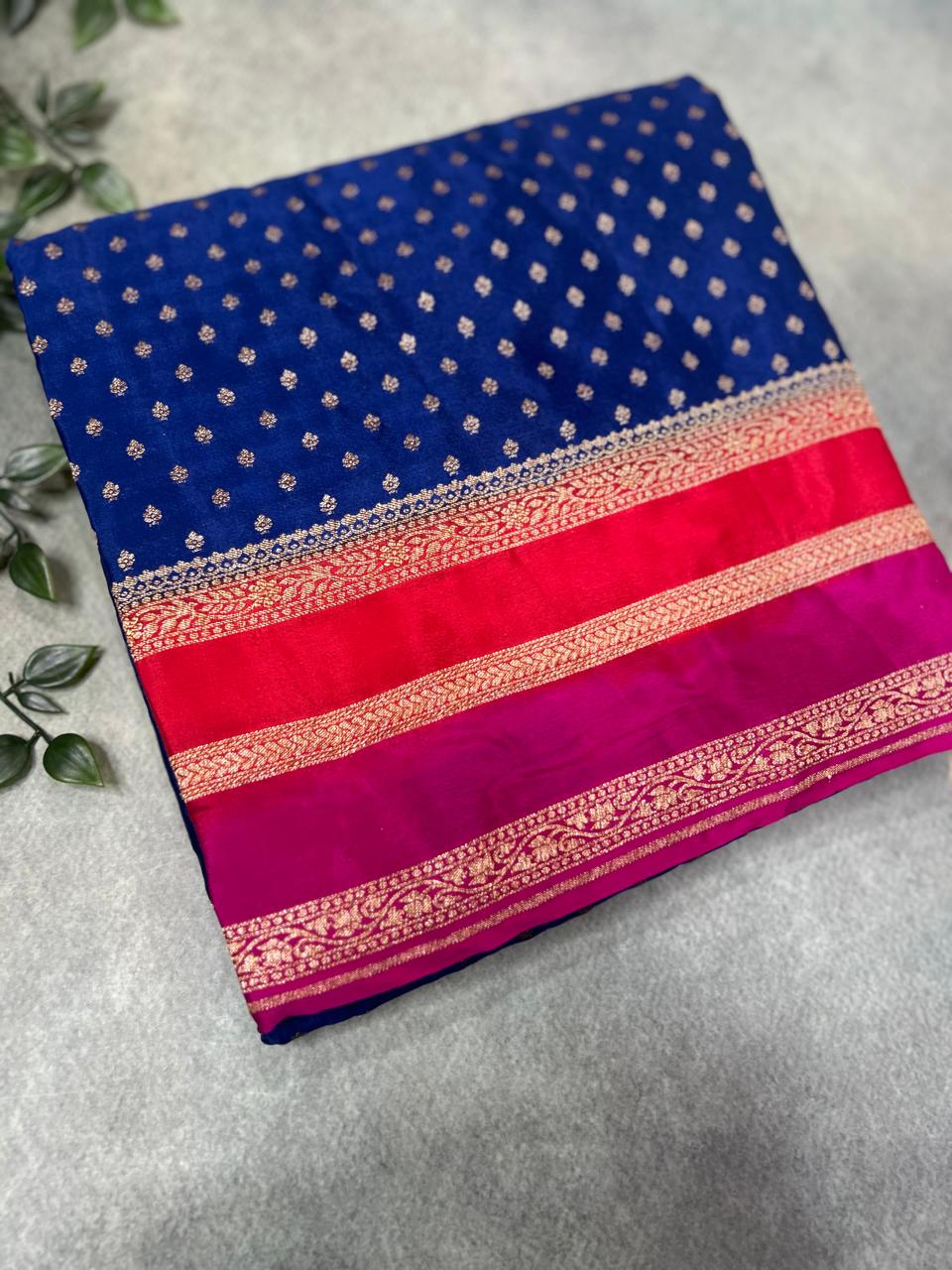 Navy blue Luxurious 3D Banarasi Pure Crepe-09 Silk Saree – Handwoven Elegance for Special Occasions