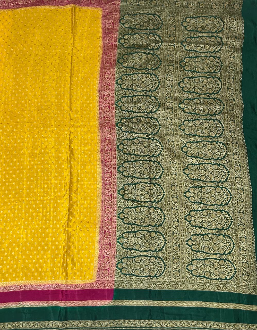 Yellow Luxurious 3D Banarasi Pure Crepe-09 Silk Saree – Handwoven Elegance for Special Occasions