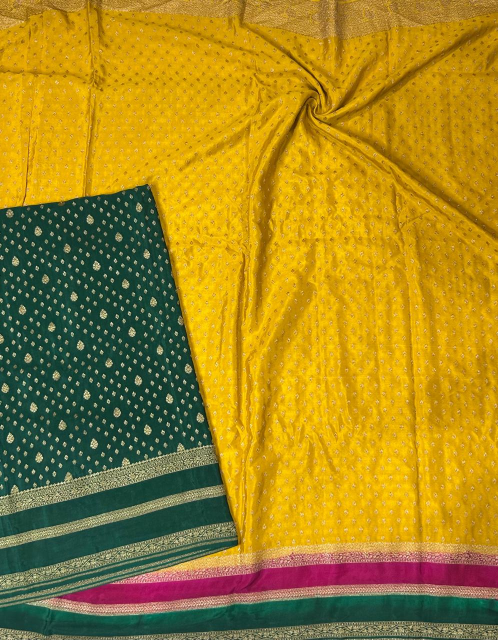 Yellow Luxurious 3D Banarasi Pure Crepe-09 Silk Saree – Handwoven Elegance for Special Occasions