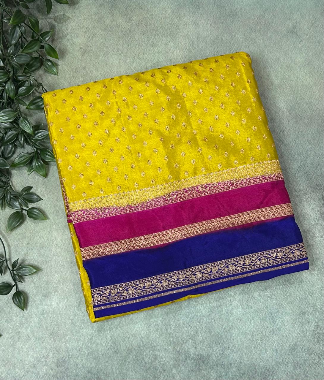 Neon Yellow Luxurious 3D Banarasi Pure-09 Crepe Silk Saree – Handwoven Elegance for Special Occasions
