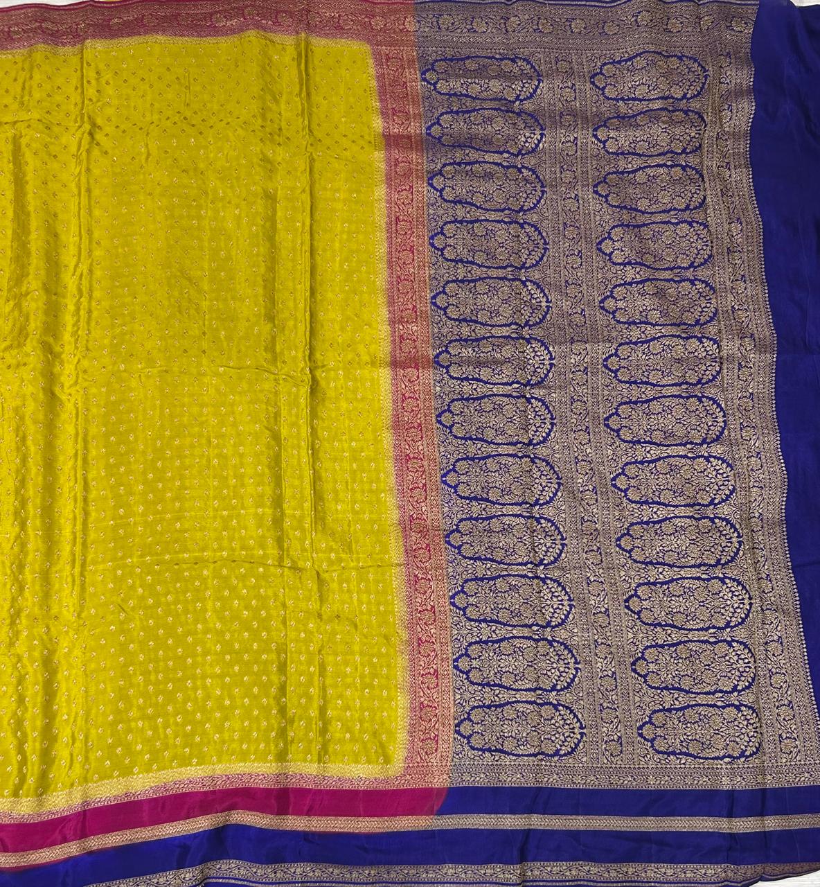 Neon Yellow Luxurious 3D Banarasi Pure-09 Crepe Silk Saree – Handwoven Elegance for Special Occasions