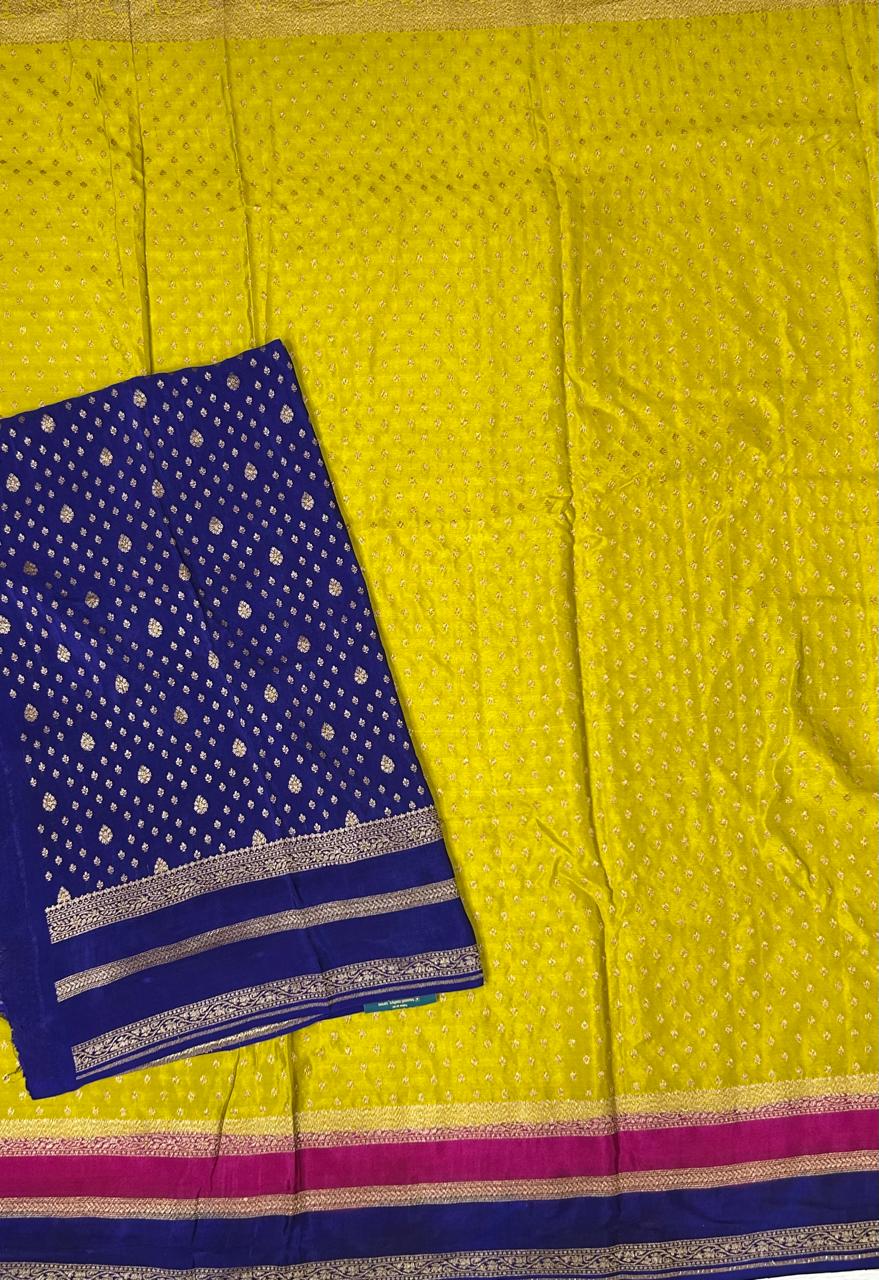 Neon Yellow Luxurious 3D Banarasi Pure-09 Crepe Silk Saree – Handwoven Elegance for Special Occasions