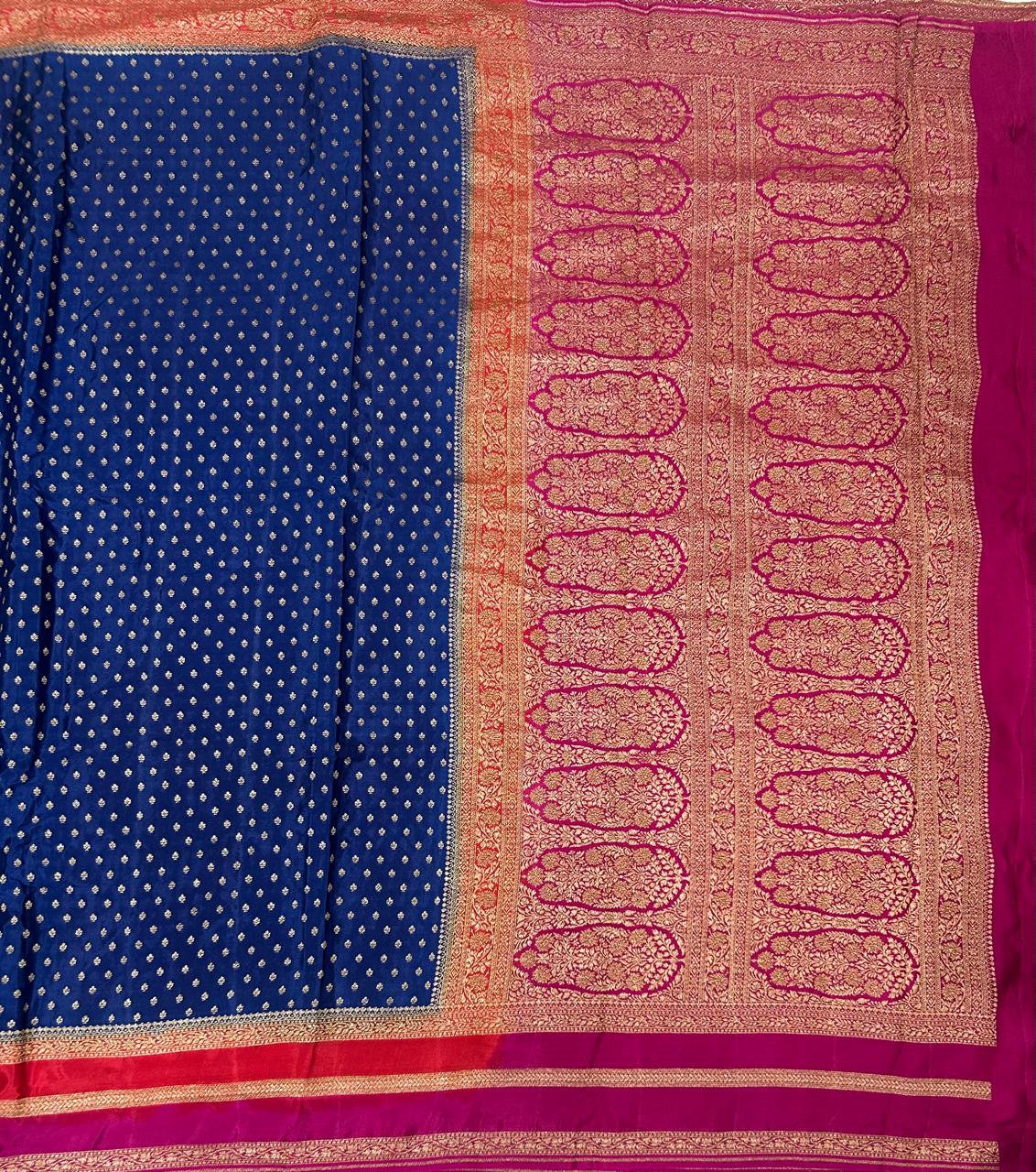 Navy blue Luxurious 3D Banarasi Pure Crepe-09 Silk Saree – Handwoven Elegance for Special Occasions