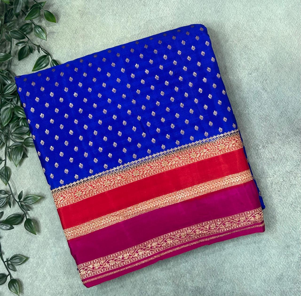 Royal blue Luxurious 3D Banarasi Pure Crepe-09 Silk Saree – Handwoven Elegance for Special Occasions