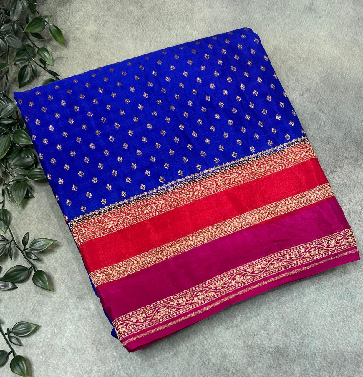 Royal blue Luxurious 3D Banarasi Pure Crepe-09 Silk Saree – Handwoven Elegance for Special Occasions