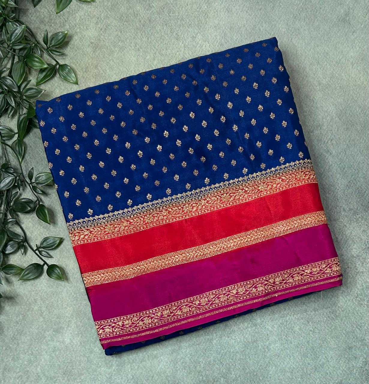 Navy blue Luxurious 3D Banarasi Pure Crepe-09 Silk Saree – Handwoven Elegance for Special Occasions