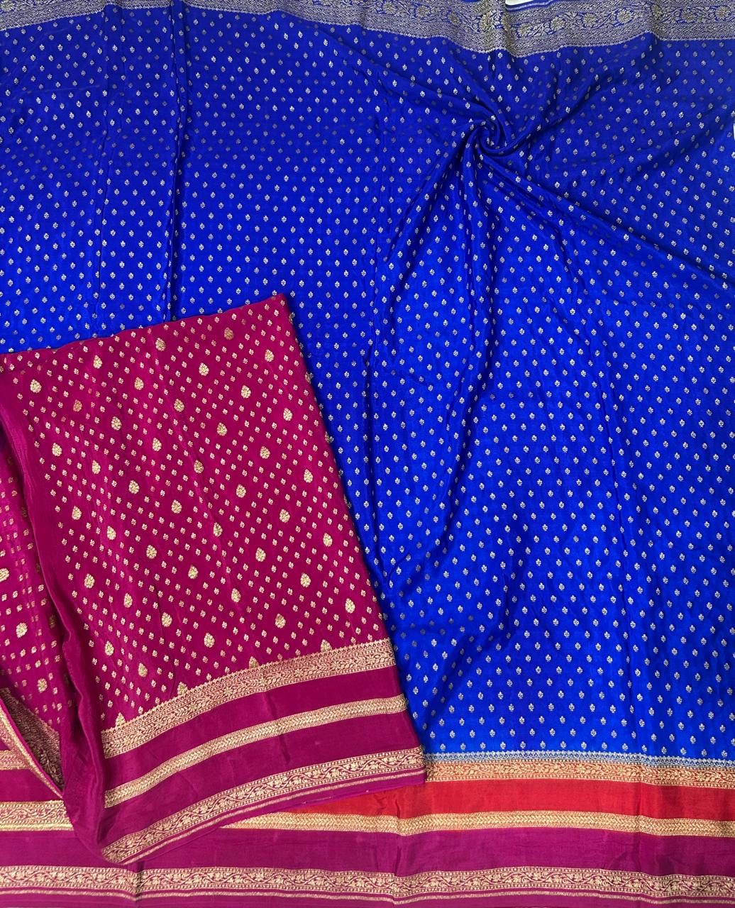 Royal blue Luxurious 3D Banarasi Pure Crepe-09 Silk Saree – Handwoven Elegance for Special Occasions