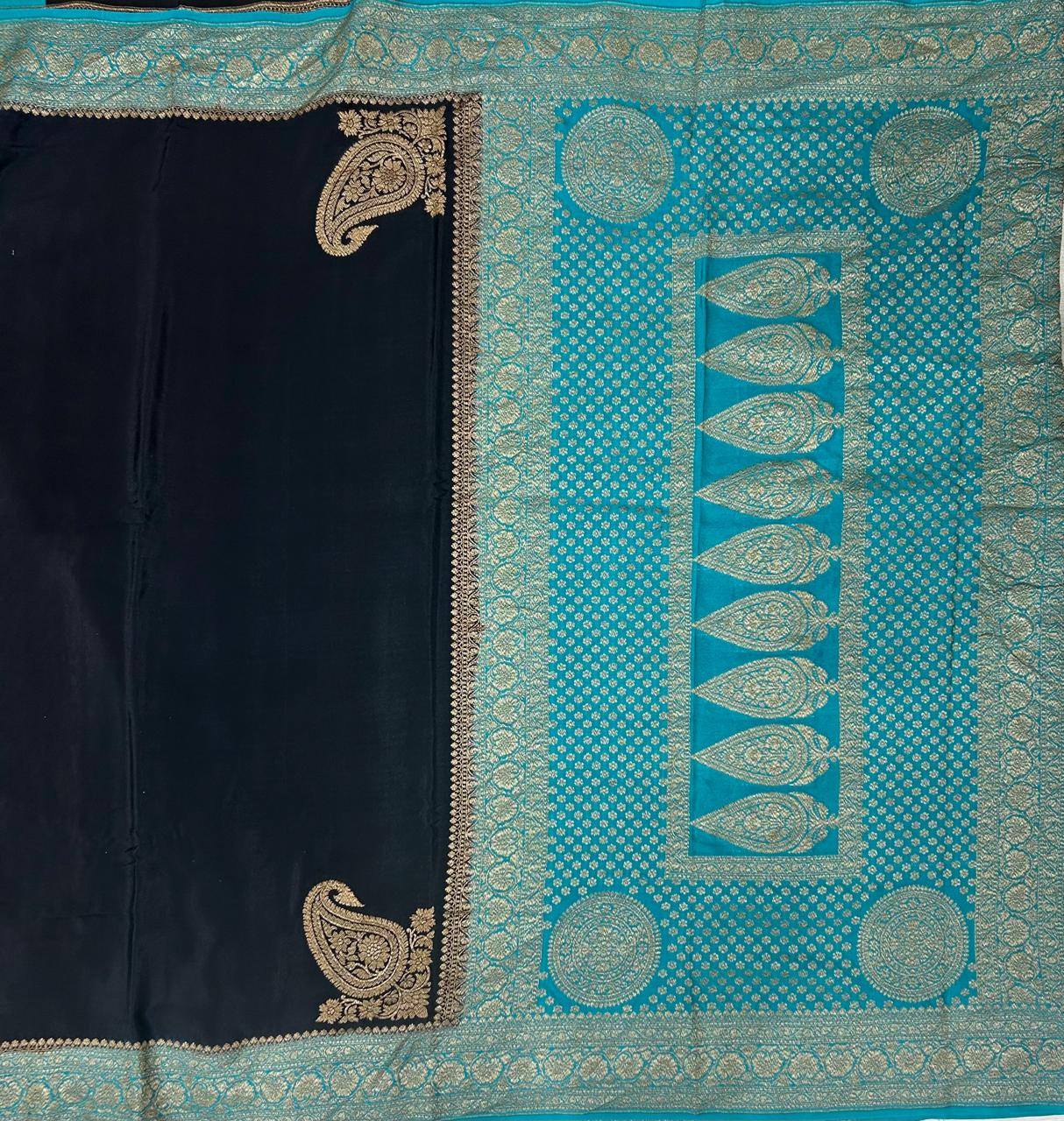 Black n blue pure banarasi crepe 102 silk saree