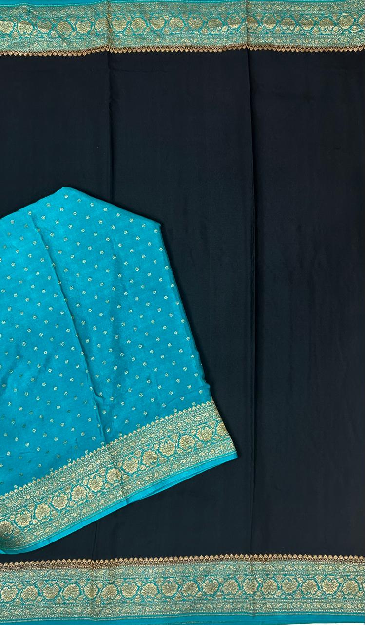 Black n blue pure banarasi crepe 102 silk saree