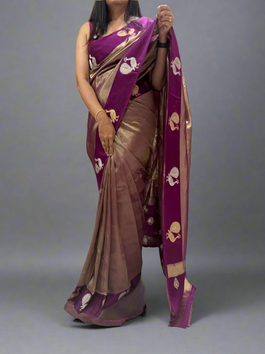 Dark Wine peacock tissue satin border