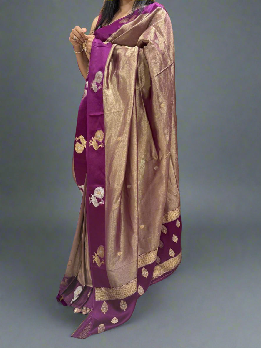 Dark Wine peacock tissue satin border