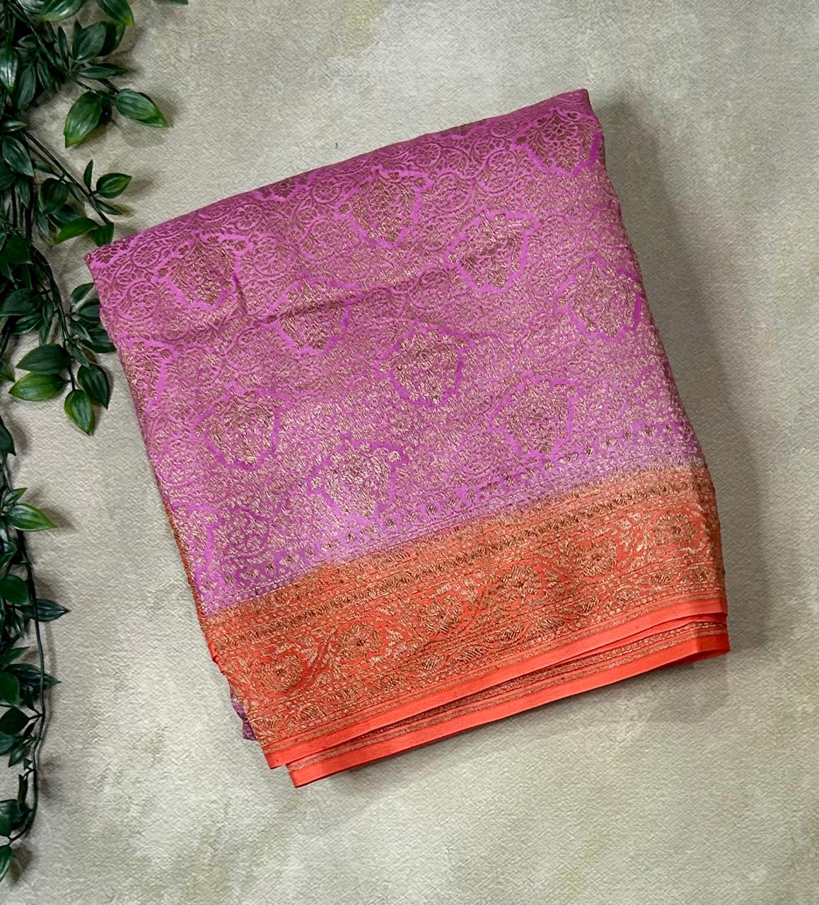 Rose pink Luxurious Pure Banarasi Crepe Saree with brocade Weave – Perfect for Weddings and Festive Celebrations,pure banarasi-09