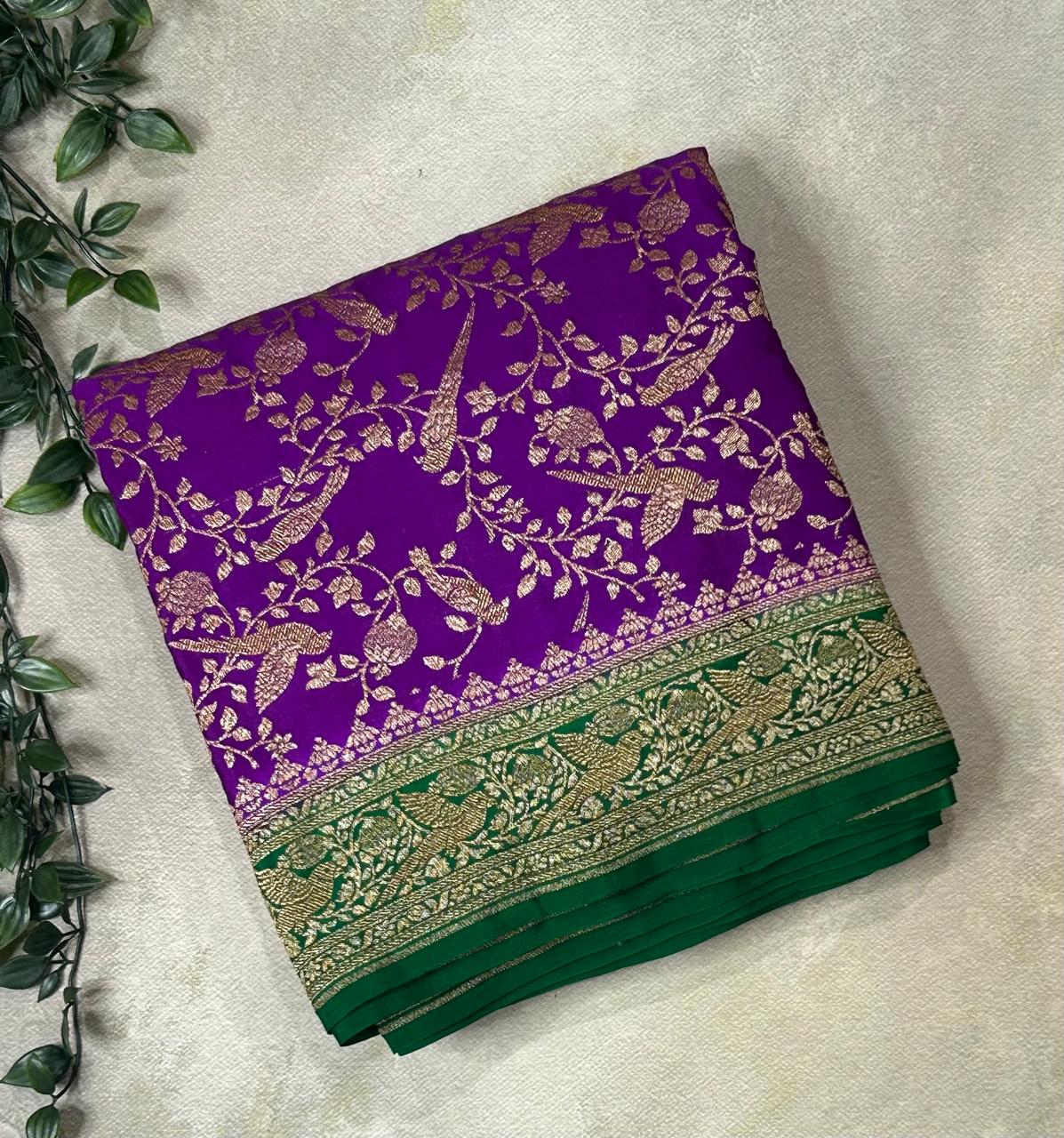 Purple jaal Luxurious Pure Banarasi Crepe Saree with brocade Weave – Perfect for Weddings and Festive Celebrations,pure banarasi-09