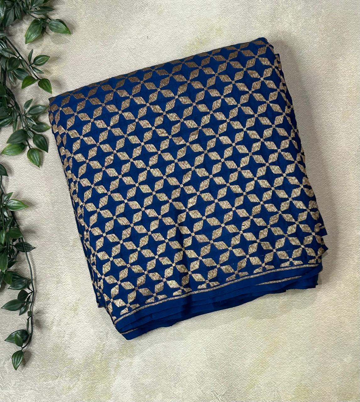 Navy blue star brocade pure banarasi crepe silk saree