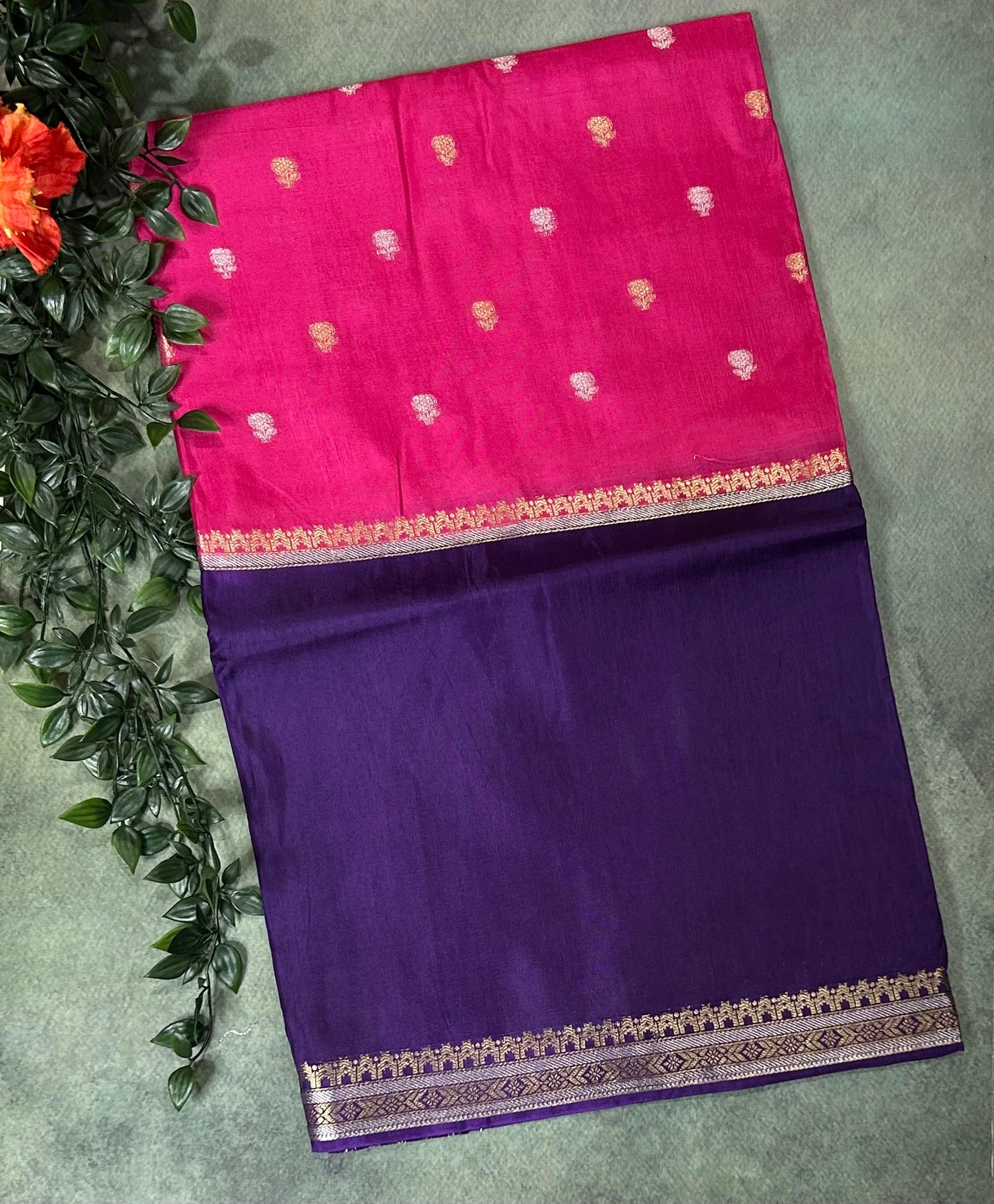 Pink n purple Semi Mysore-09 Silk Saree with Beautiful Zari Border