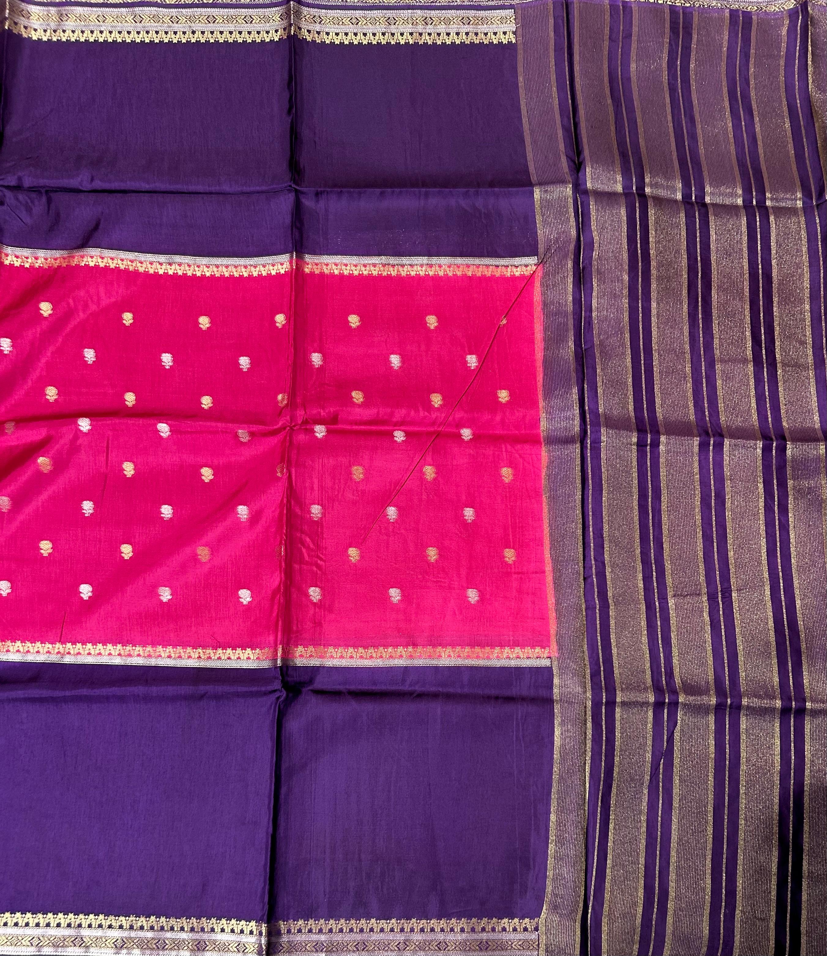 Pink n purple Semi Mysore-09 Silk Saree with Beautiful Zari Border