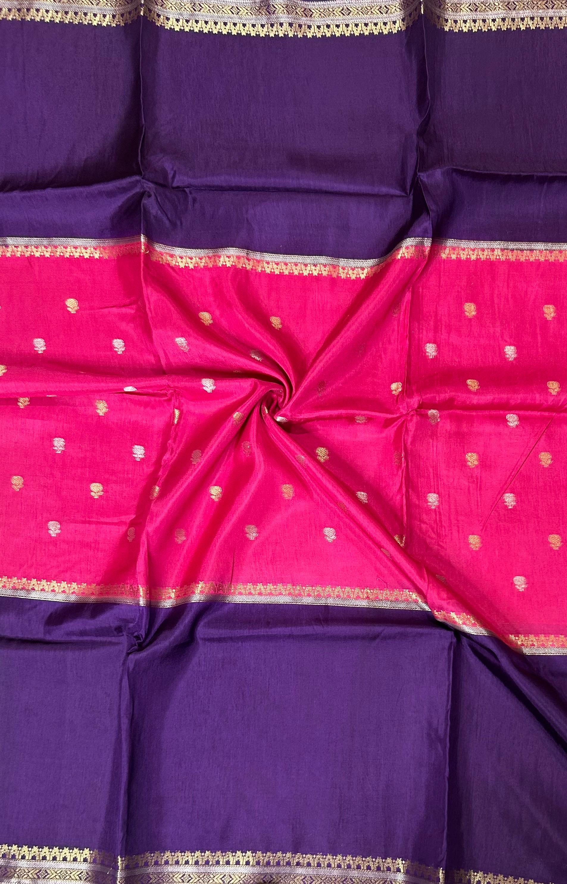 Pink n purple Semi Mysore-09 Silk Saree with Beautiful Zari Border
