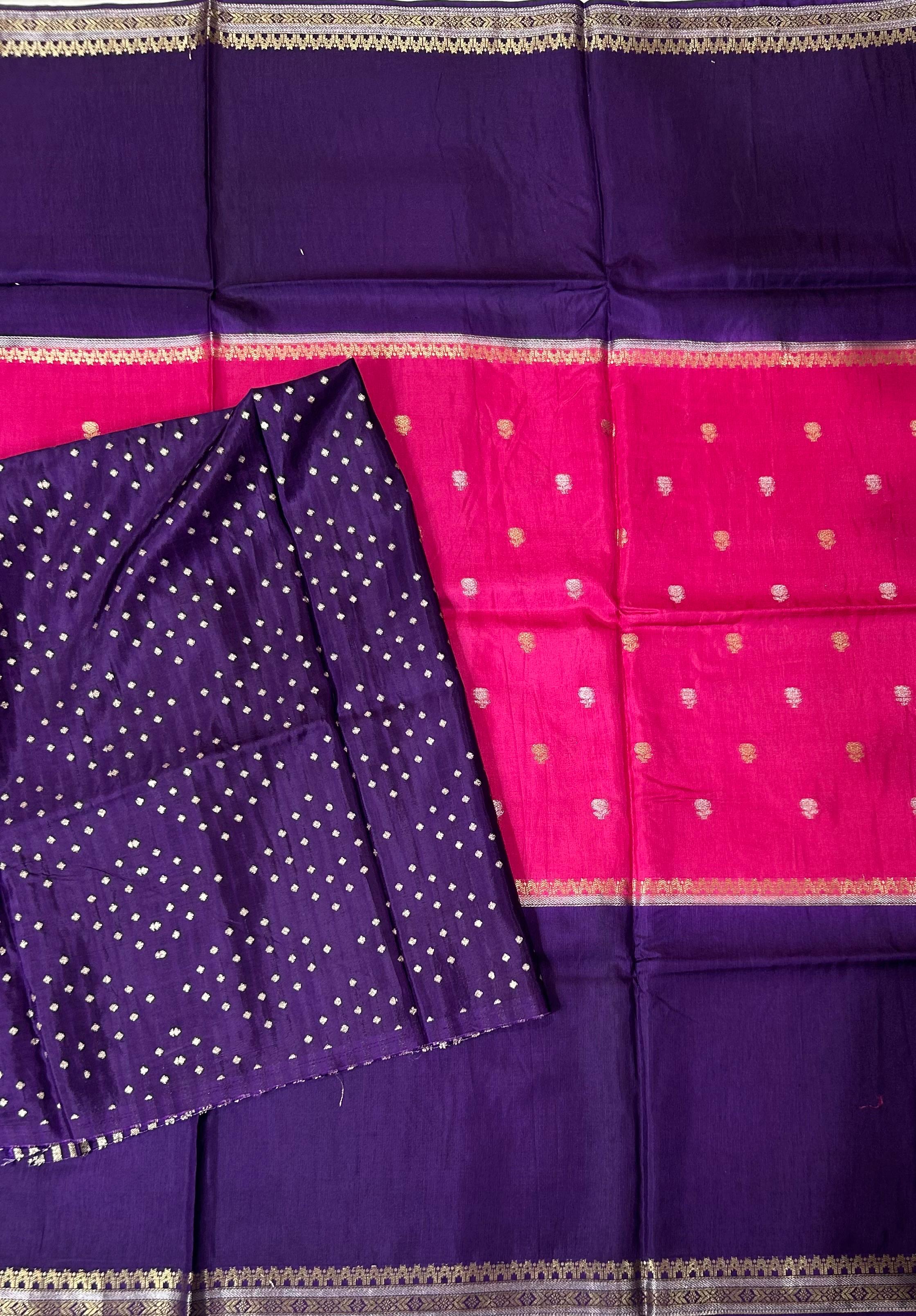 Pink n purple Semi Mysore-09 Silk Saree with Beautiful Zari Border