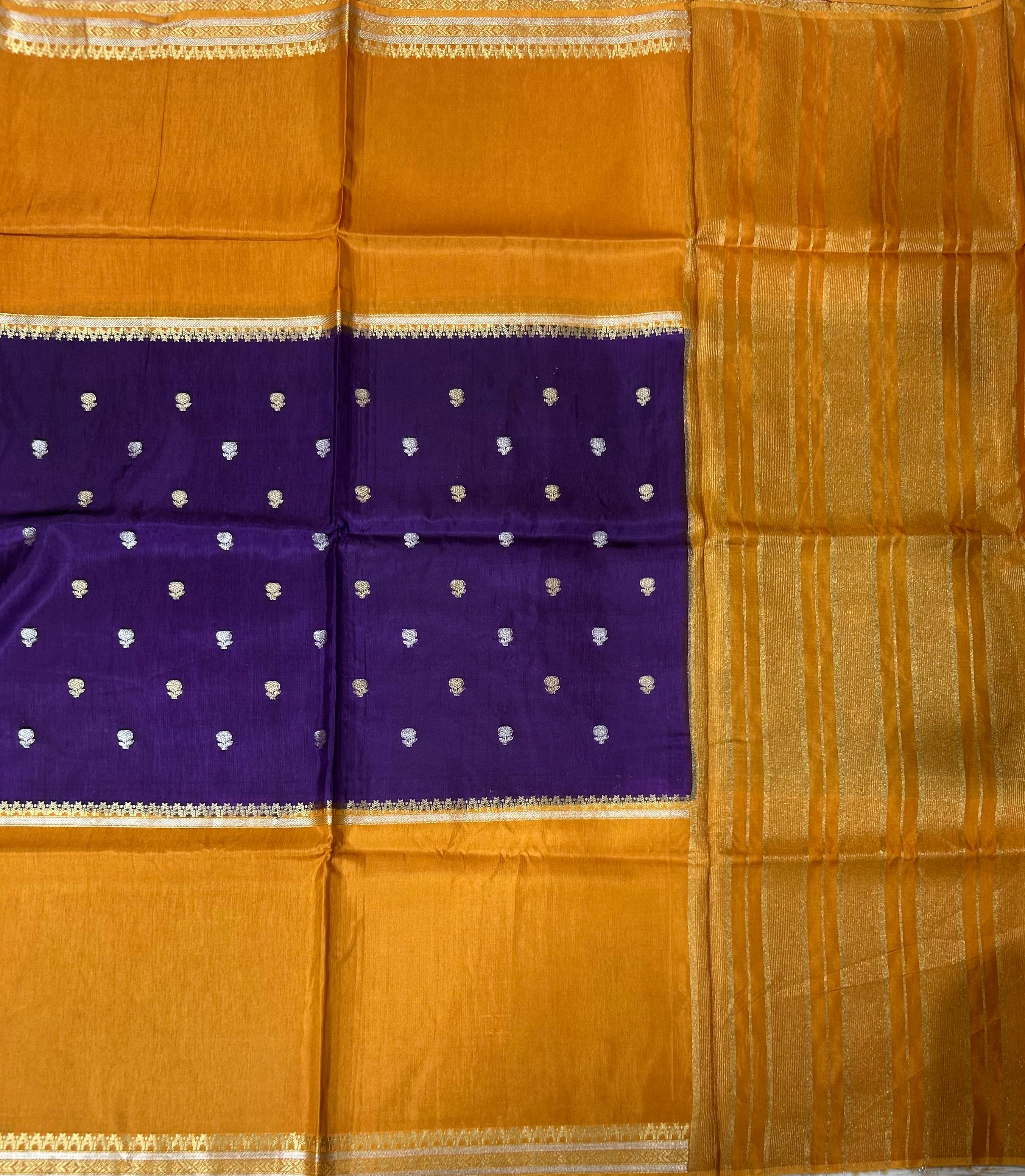 Purple n light orange Elegant Semi Mysore-09 Silk Saree with Beautiful Zari Border