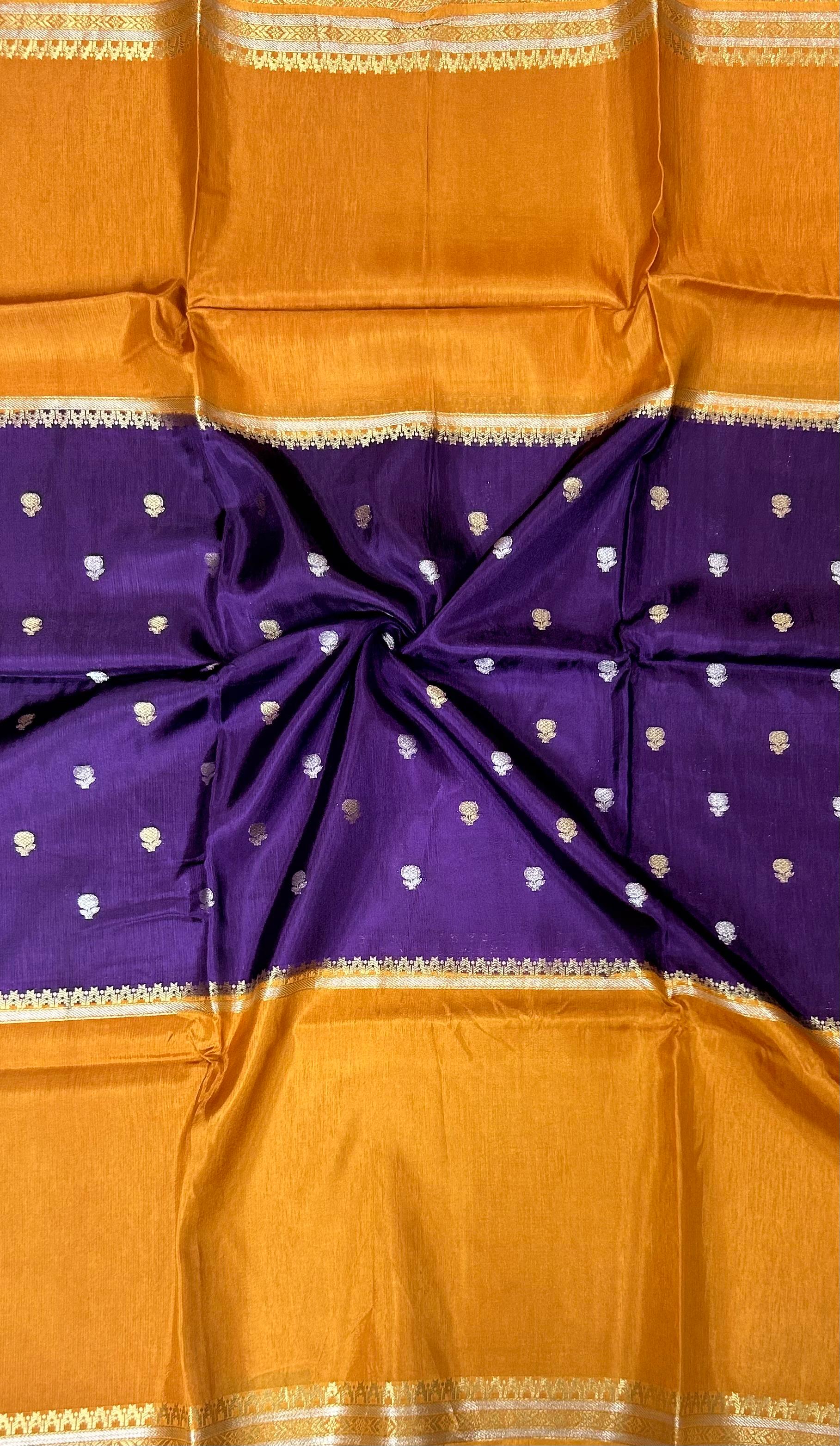 Purple n light orange Elegant Semi Mysore-09 Silk Saree with Beautiful Zari Border