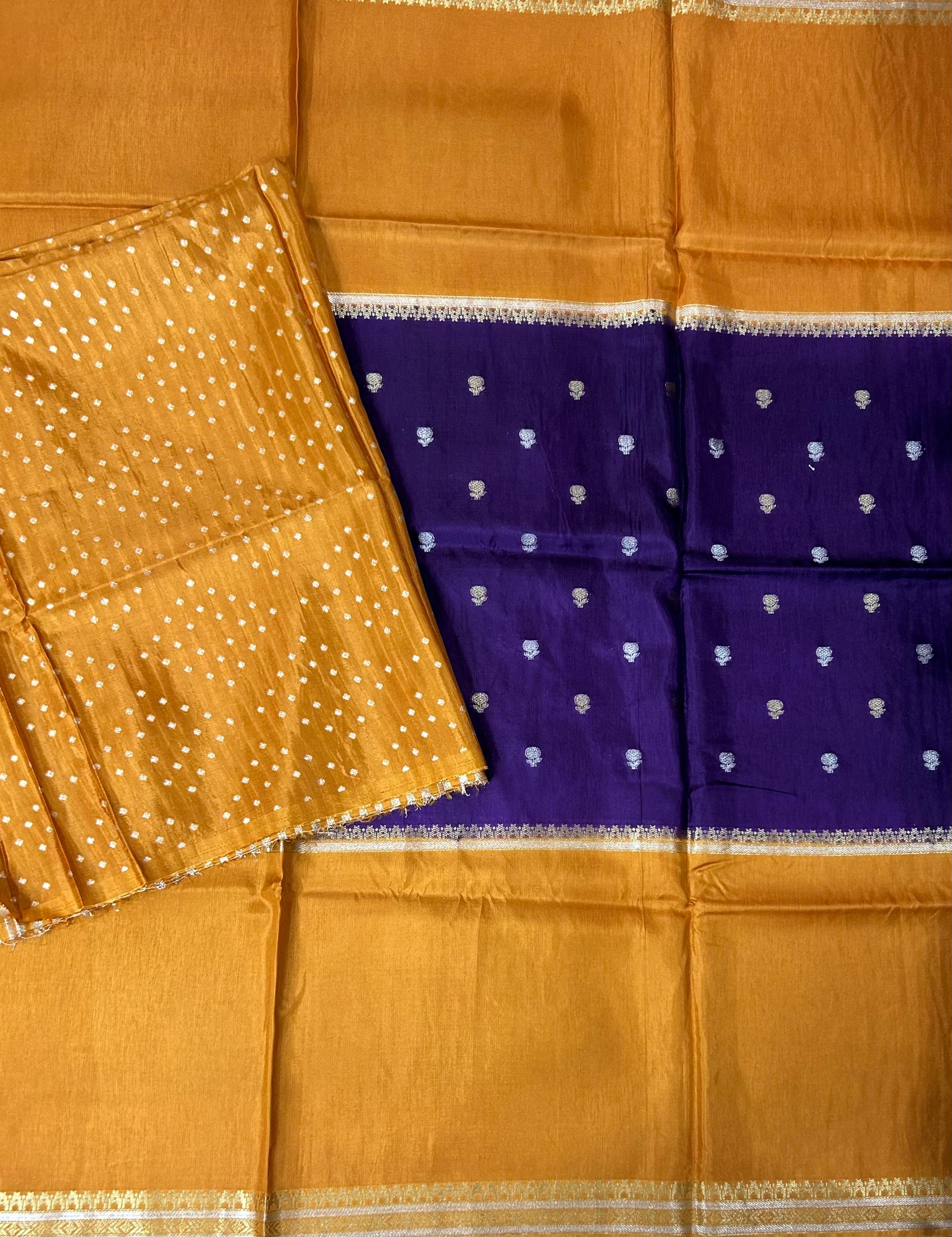 Purple n light orange Elegant Semi Mysore-09 Silk Saree with Beautiful Zari Border